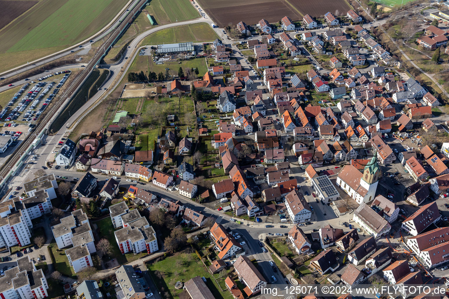 Renningen in the state Baden-Wuerttemberg, Germany seen from above