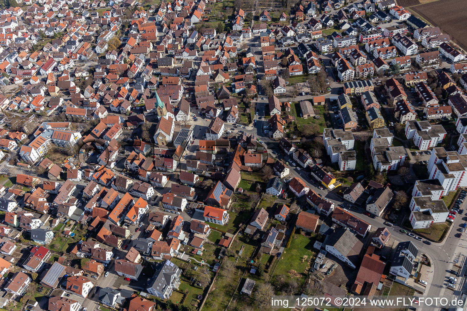 Renningen in the state Baden-Wuerttemberg, Germany from the plane