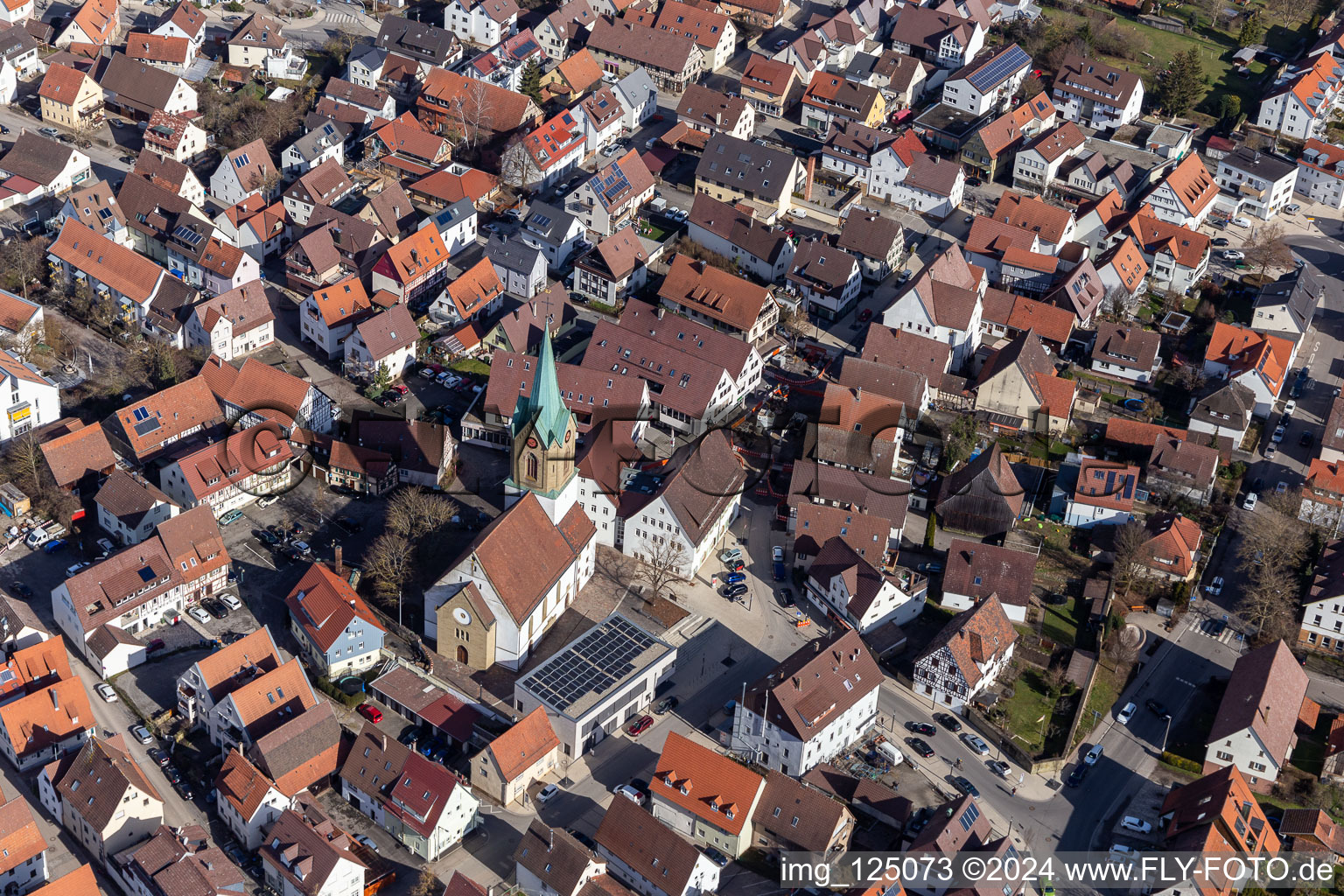 Bird's eye view of Renningen in the state Baden-Wuerttemberg, Germany