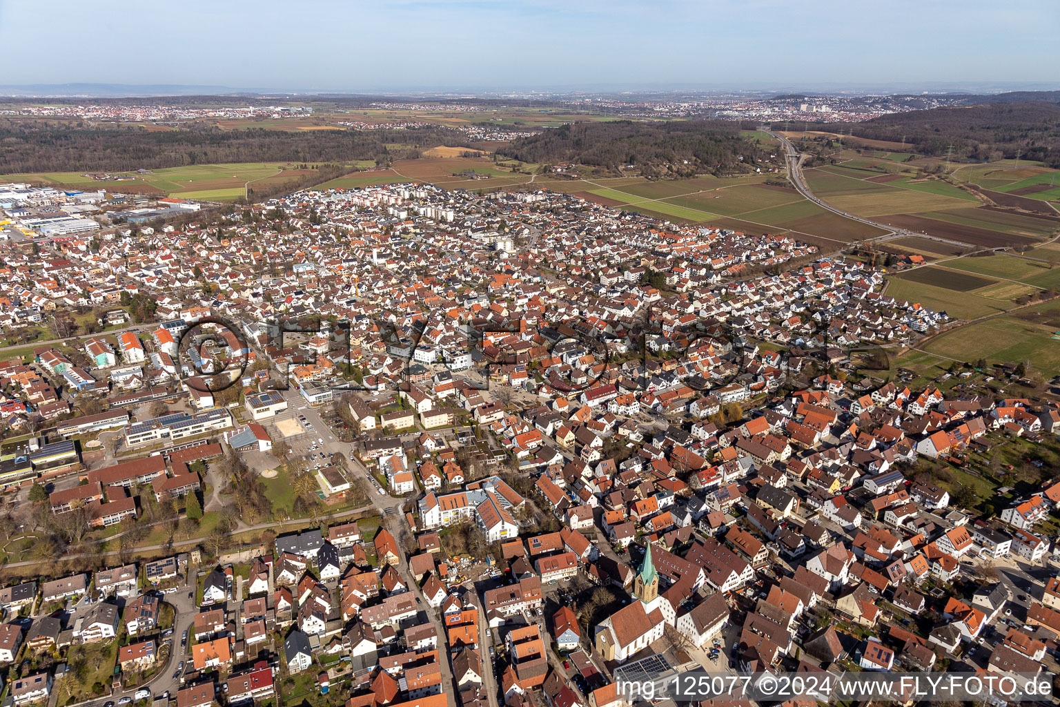 Drone recording of Renningen in the state Baden-Wuerttemberg, Germany