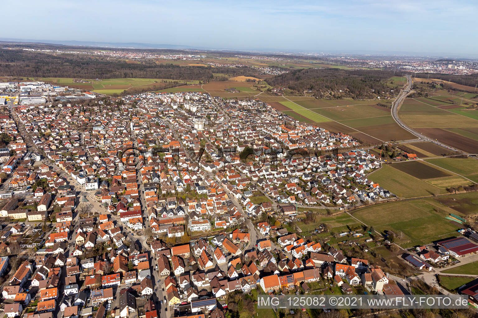Renningen in the state Baden-Wuerttemberg, Germany from the drone perspective