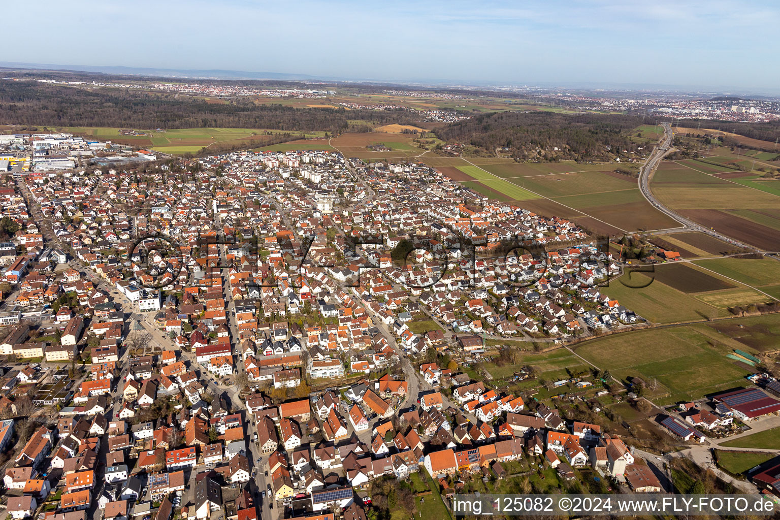 Aerial view of Renningen in the state Baden-Wuerttemberg, Germany