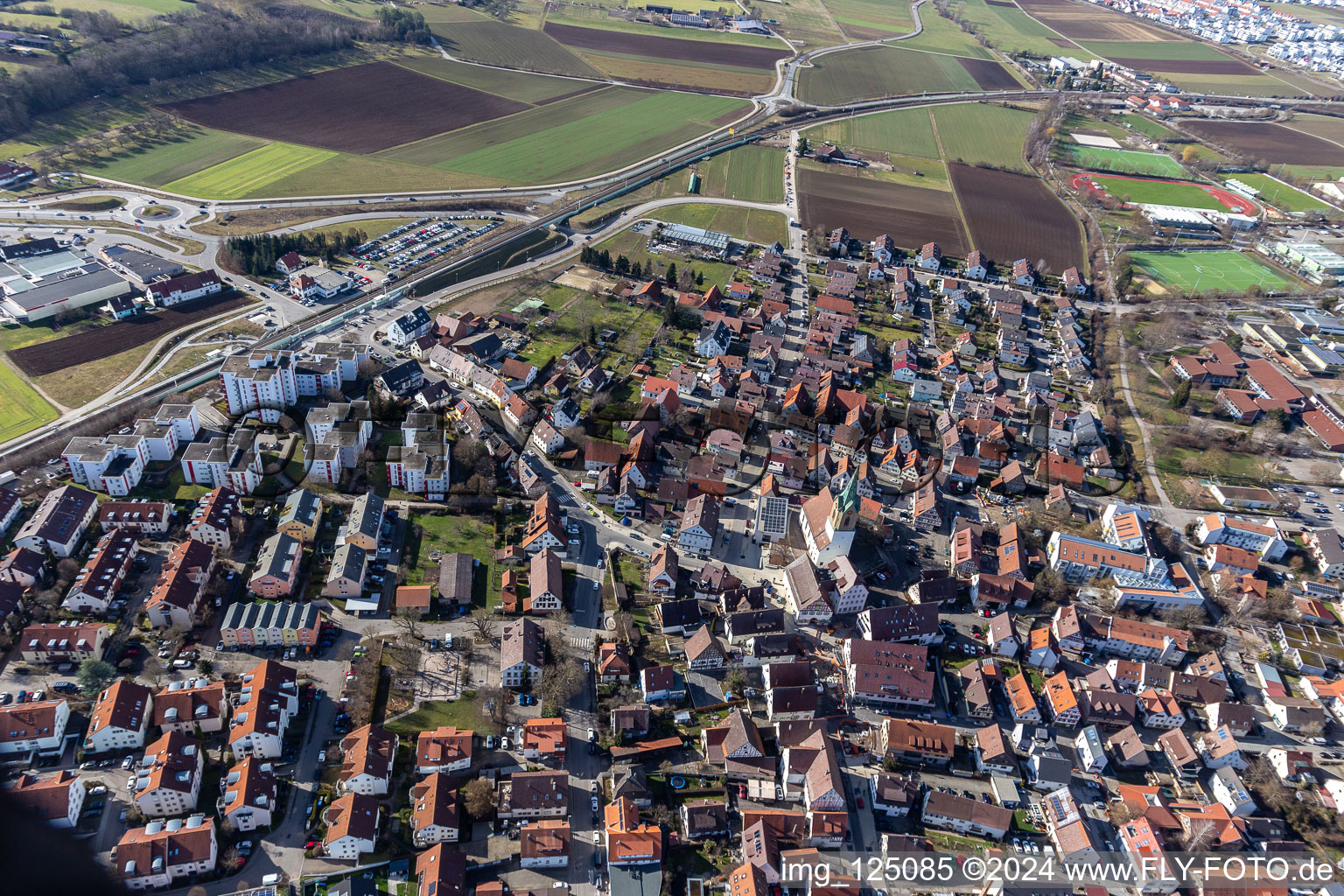 Aerial photograpy of Renningen in the state Baden-Wuerttemberg, Germany