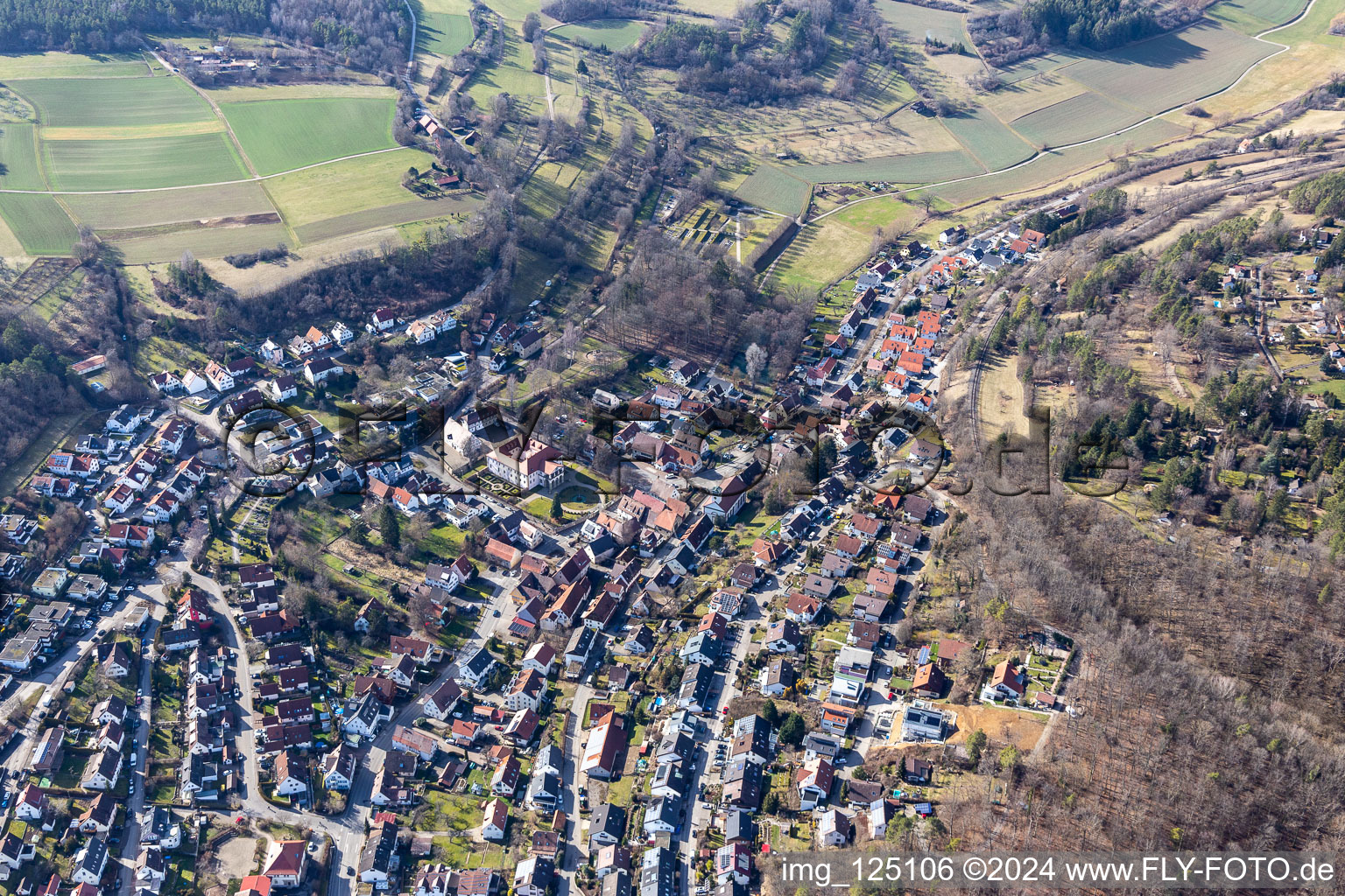 Oblique view of District Dätzingen in Grafenau in the state Baden-Wuerttemberg, Germany