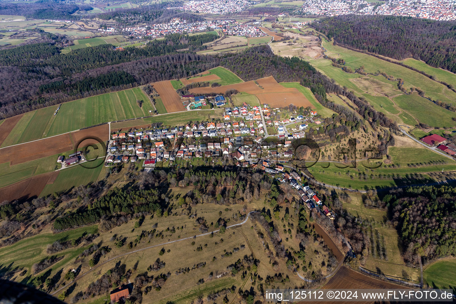 Aerial view of District Lehenweiler in Aidlingen in the state Baden-Wuerttemberg, Germany