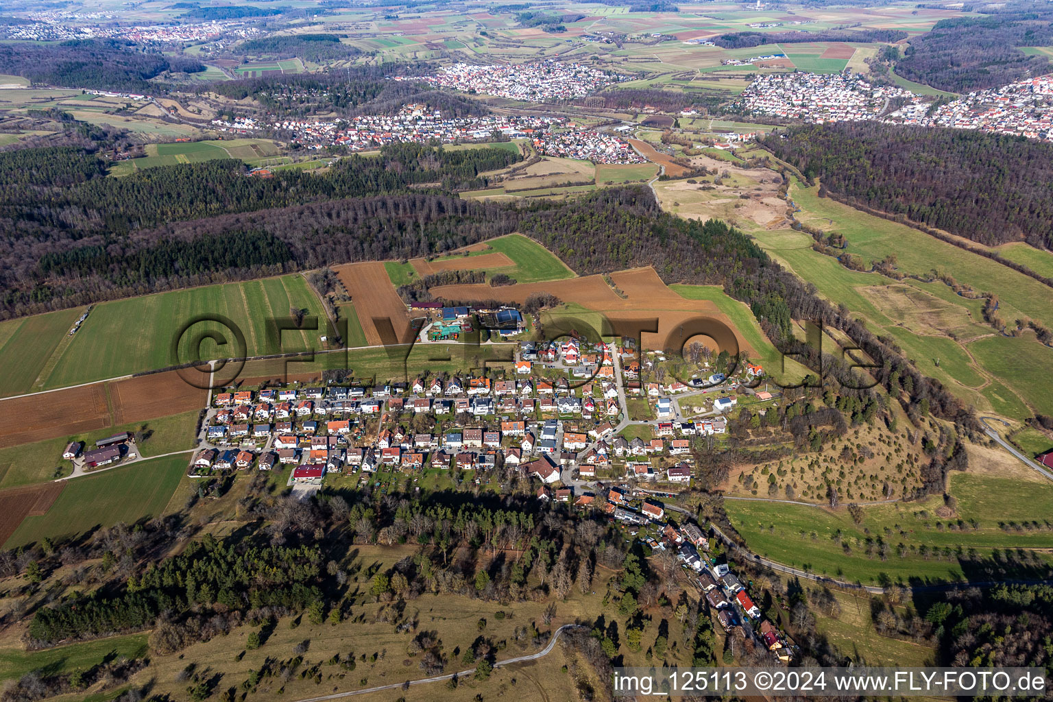 Aerial photograpy of District Lehenweiler in Aidlingen in the state Baden-Wuerttemberg, Germany