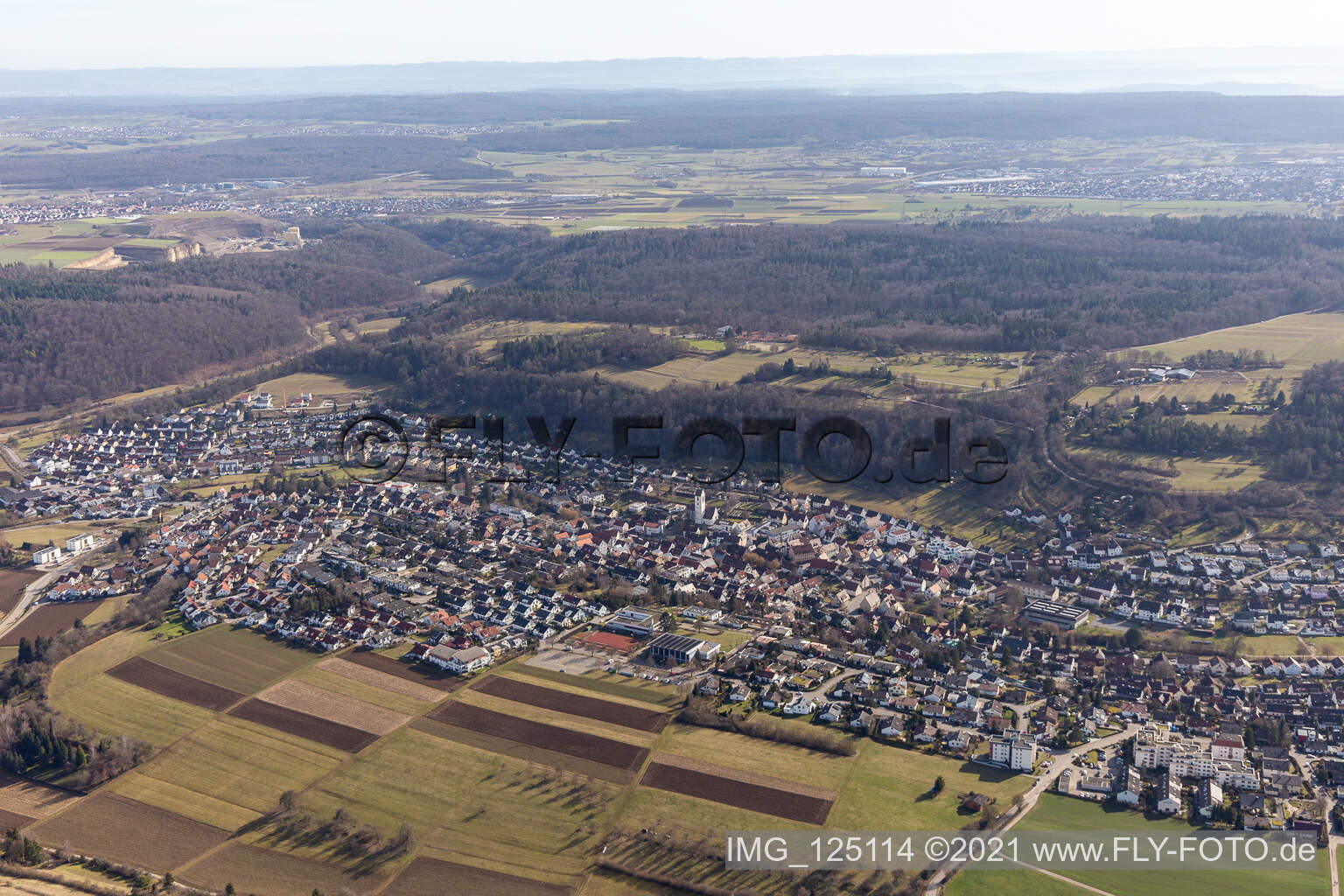 Bird's eye view of Aidlingen in the state Baden-Wuerttemberg, Germany