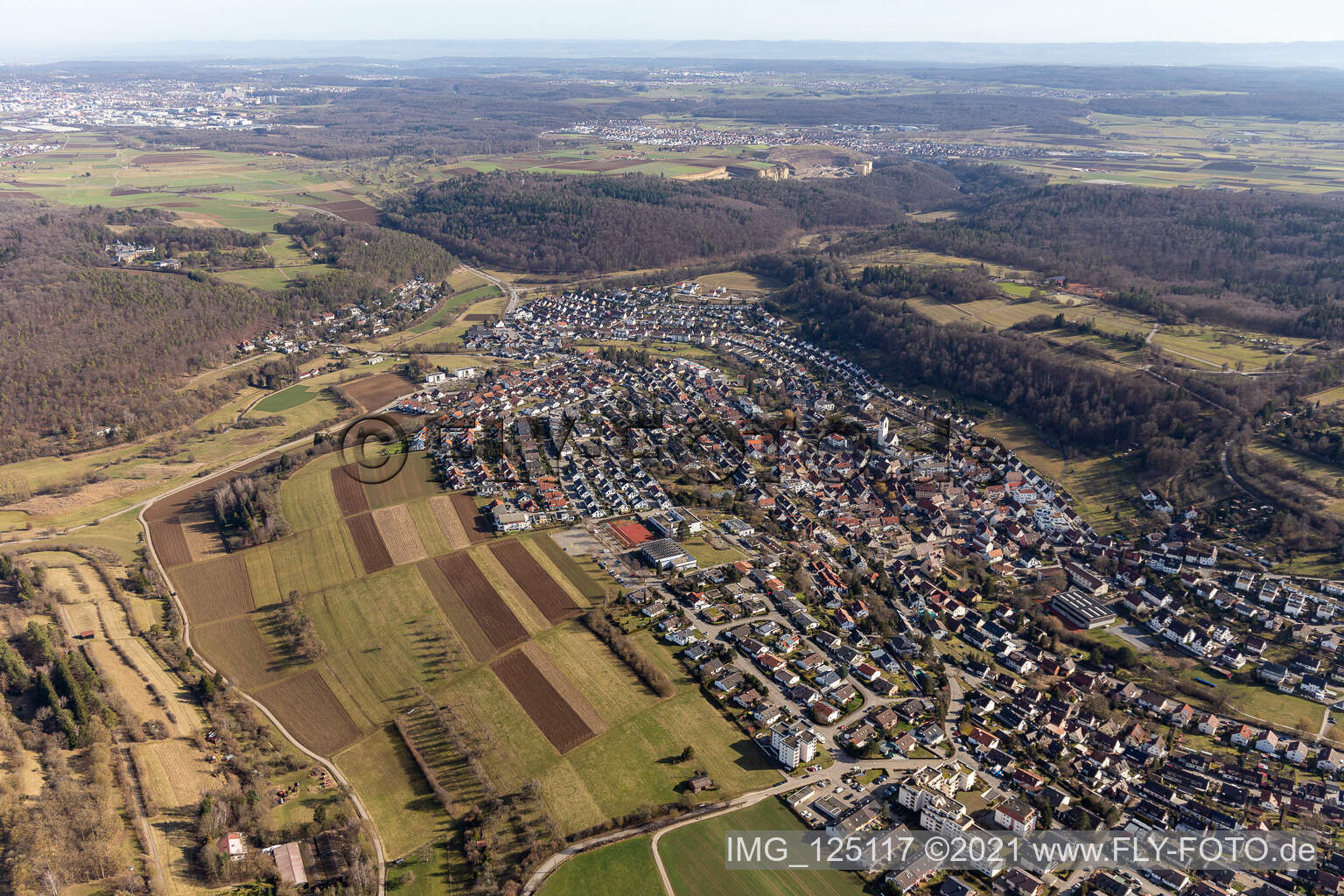 Drone image of Aidlingen in the state Baden-Wuerttemberg, Germany