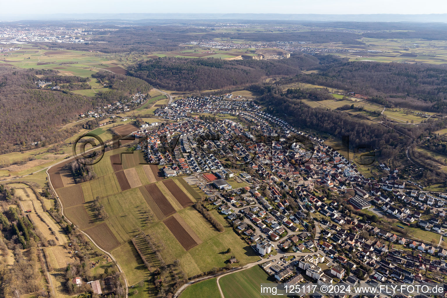 Aidlingen in the state Baden-Wuerttemberg, Germany seen from above