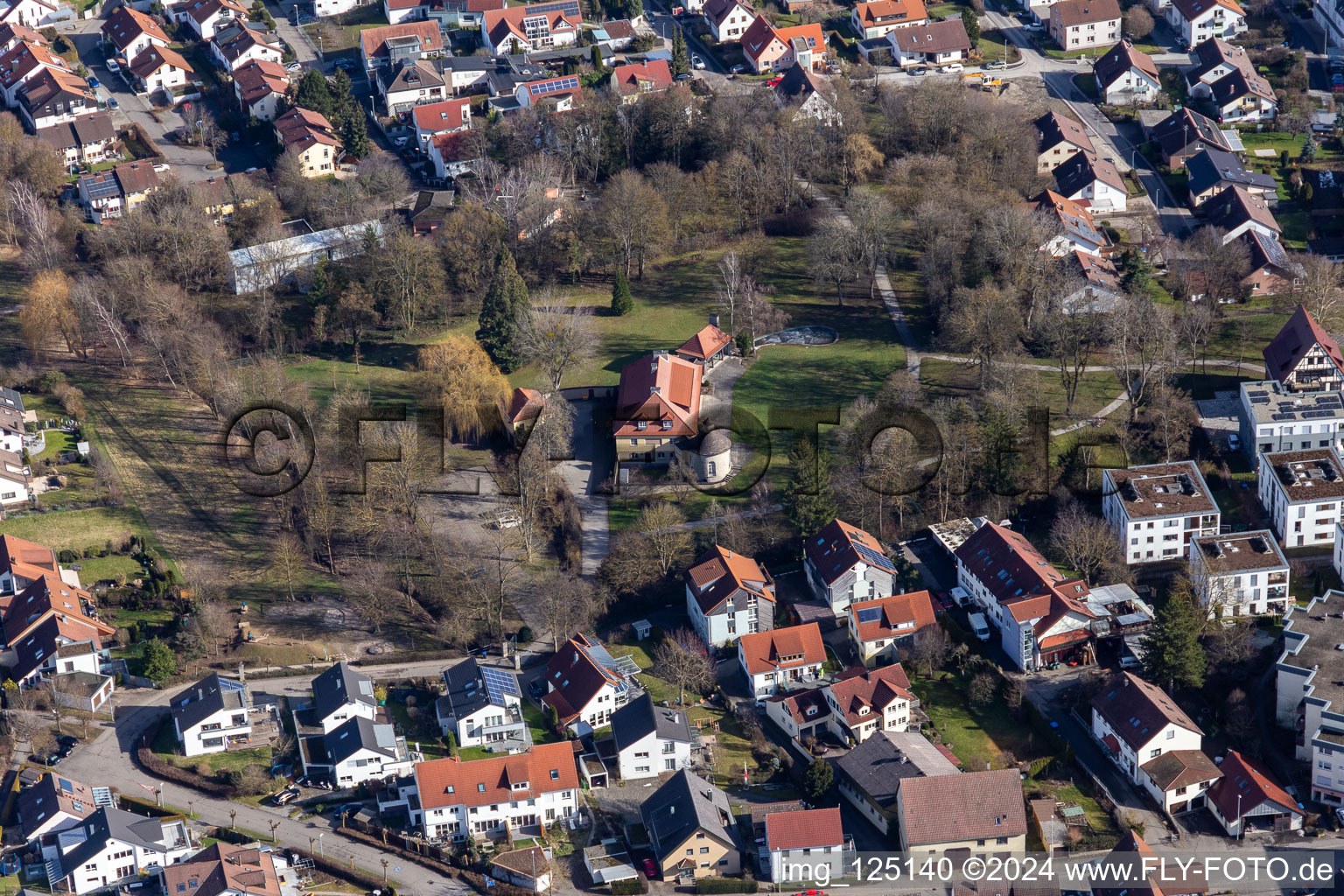 Aerial view of Villa Schwalbenhof in Gärtringen in the state Baden-Wuerttemberg, Germany