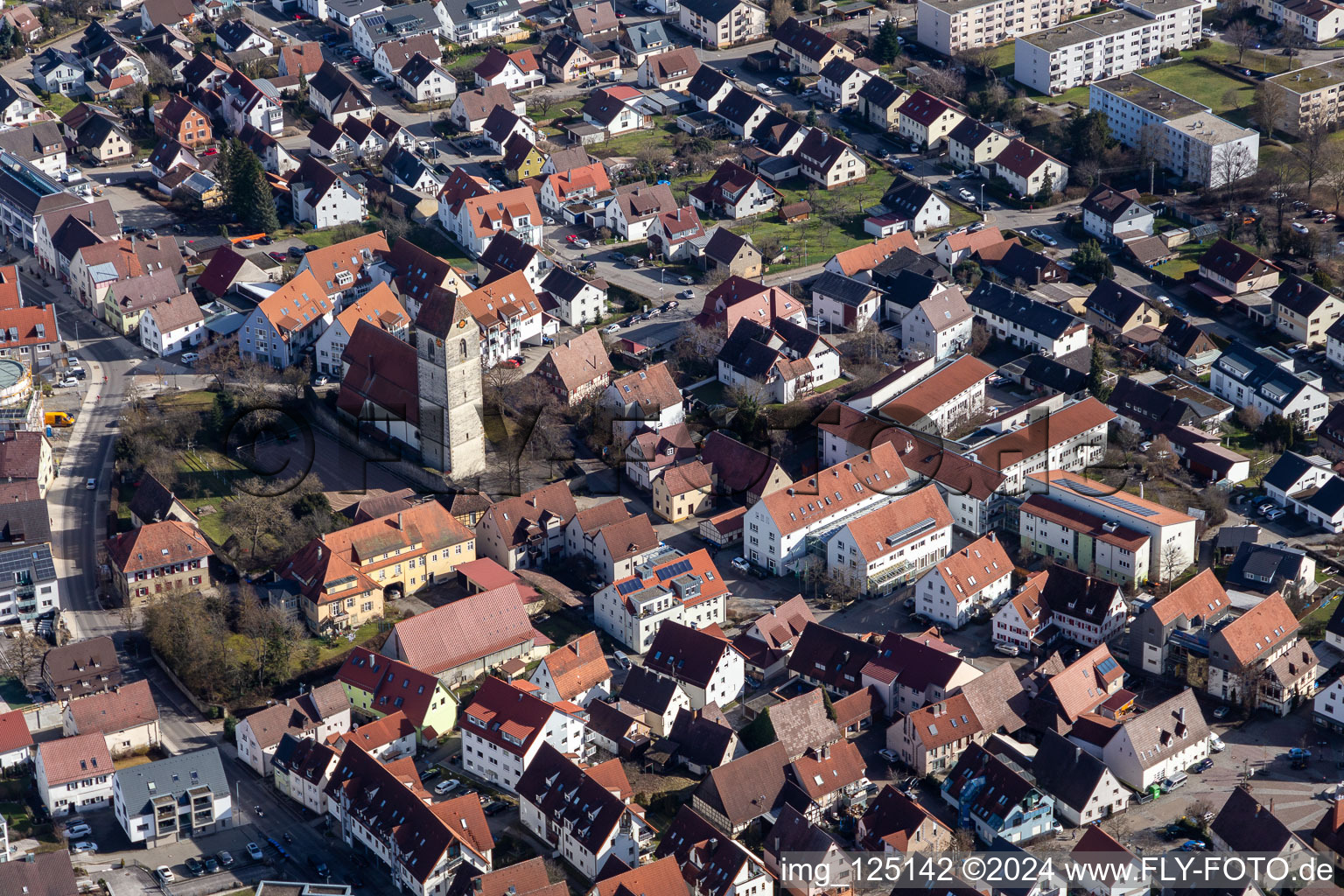 Aerial photograpy of St. Veit Church in Gärtringen in the state Baden-Wuerttemberg, Germany