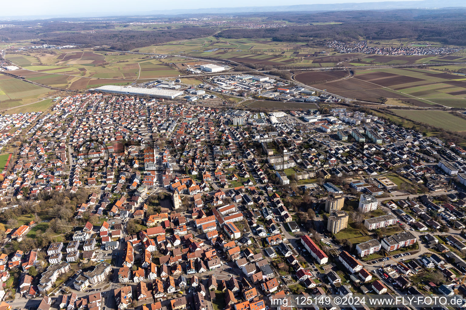 Gärtringen in the state Baden-Wuerttemberg, Germany seen from above