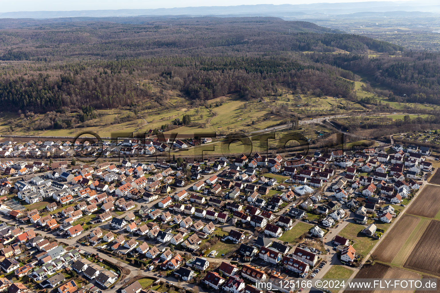 Oblique view of Nufringen in the state Baden-Wuerttemberg, Germany