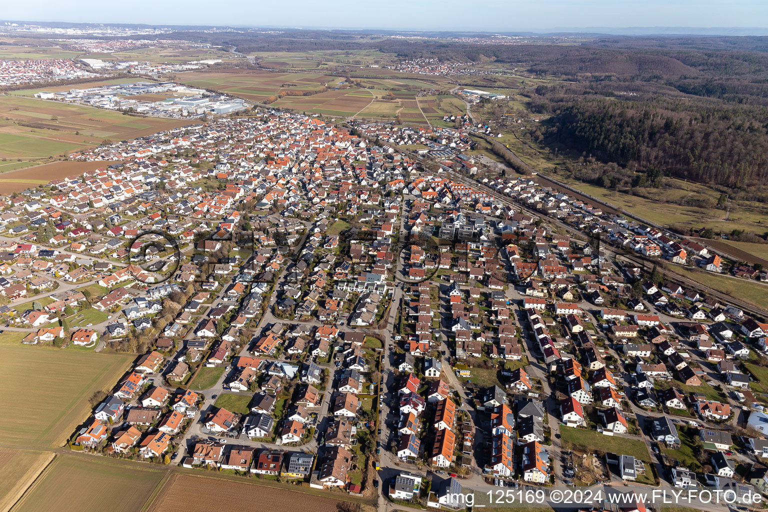 Nufringen in the state Baden-Wuerttemberg, Germany from above