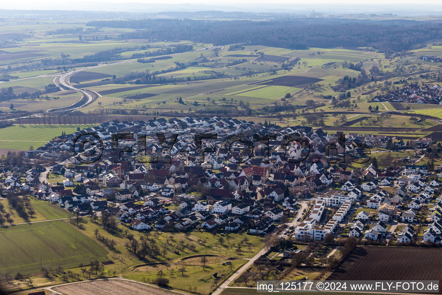 From the east in the district Affstätt in Herrenberg in the state Baden-Wuerttemberg, Germany