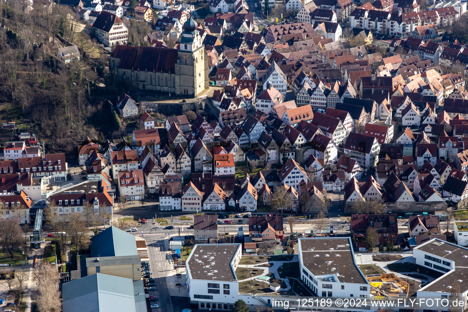 Historic old town from the west in Herrenberg in the state Baden-Wuerttemberg, Germany