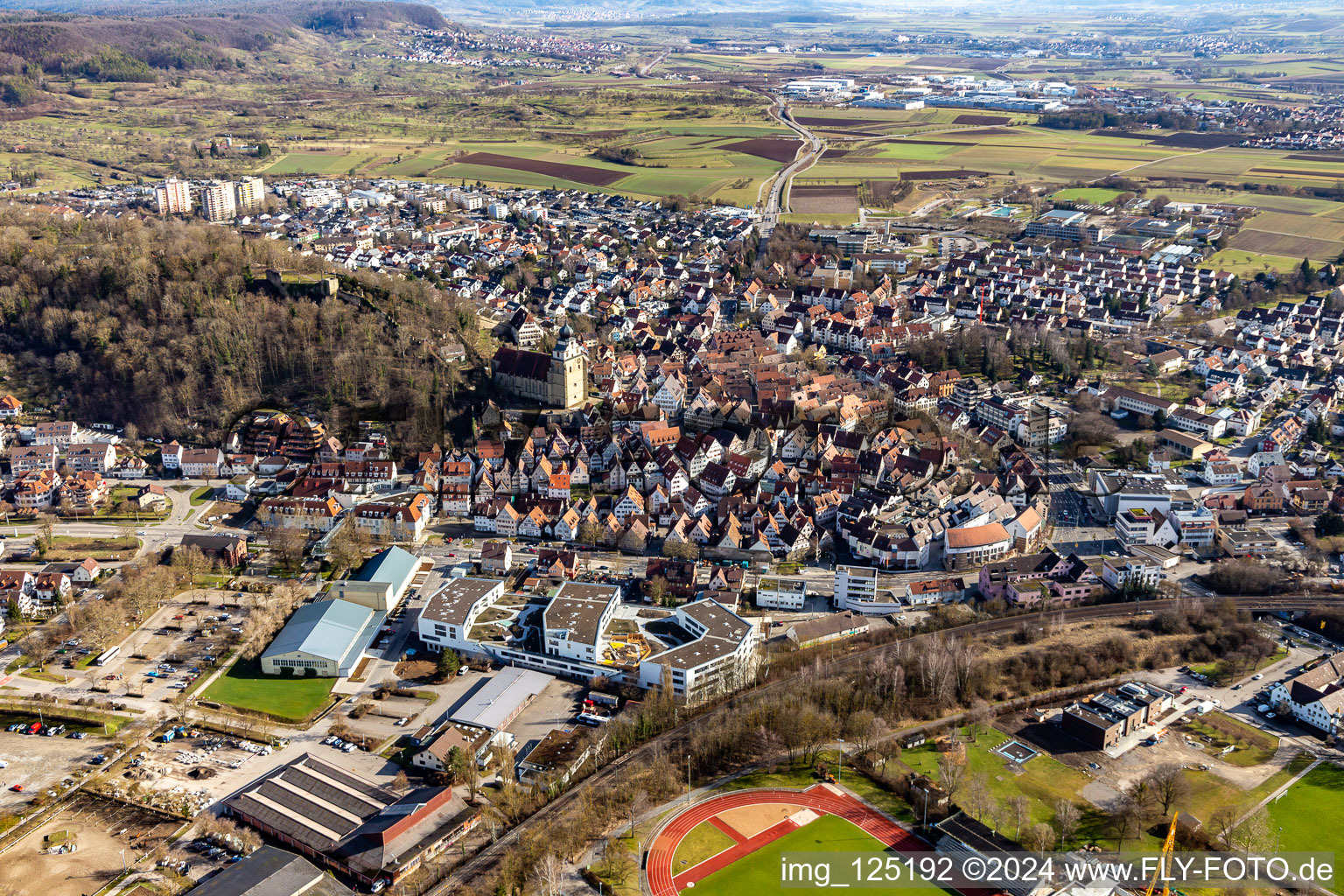 City view from the north in Herrenberg in the state Baden-Wuerttemberg, Germany