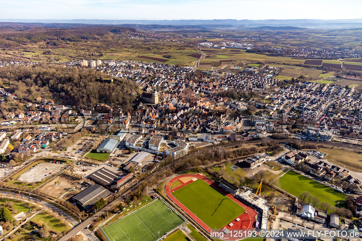 City overview from the north in Herrenberg in the state Baden-Wuerttemberg, Germany