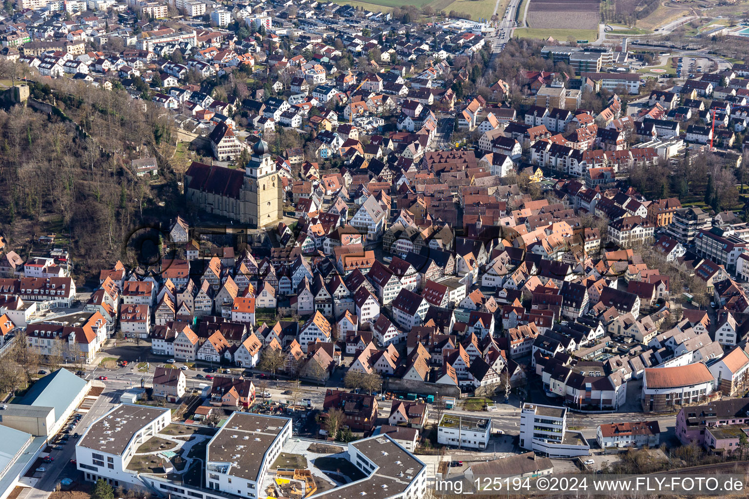 Historic old town from the north in Herrenberg in the state Baden-Wuerttemberg, Germany