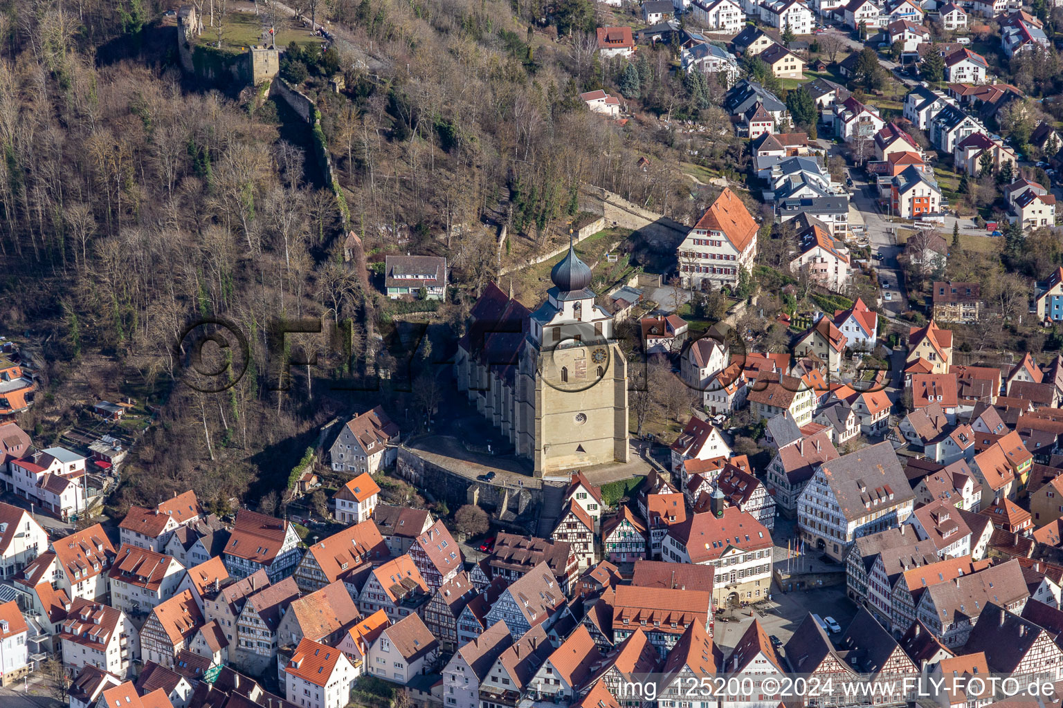 Collegiate Church on the Schlossberg above the market square in Herrenberg in the state Baden-Wuerttemberg, Germany