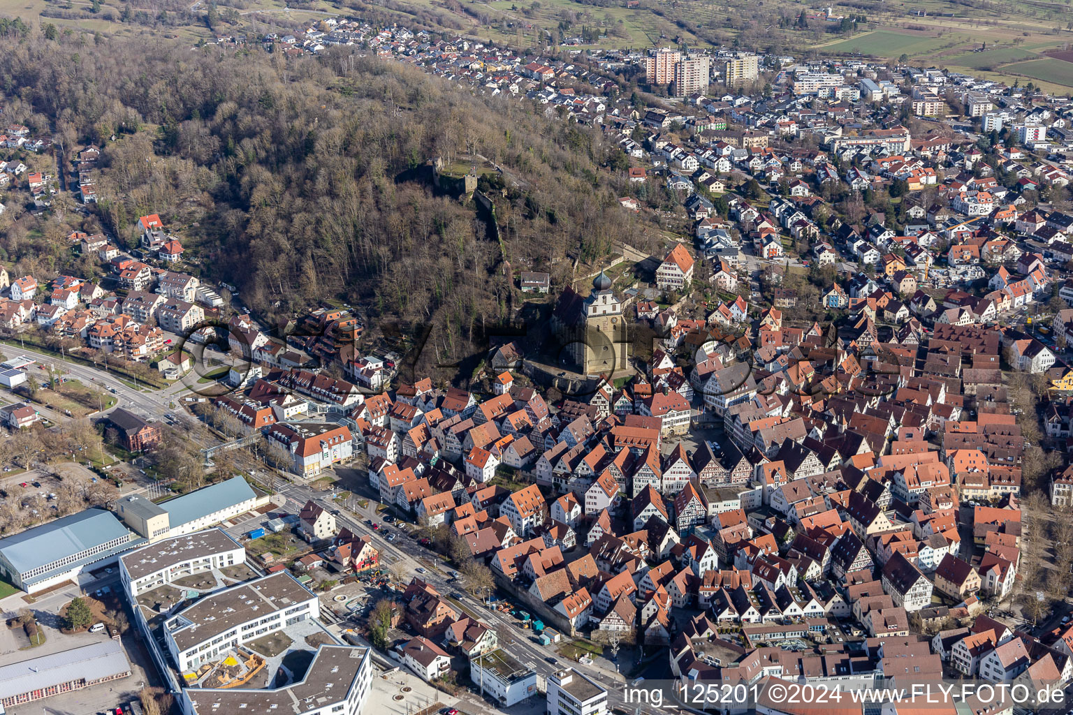 Historic old town from the northwest in Herrenberg in the state Baden-Wuerttemberg, Germany