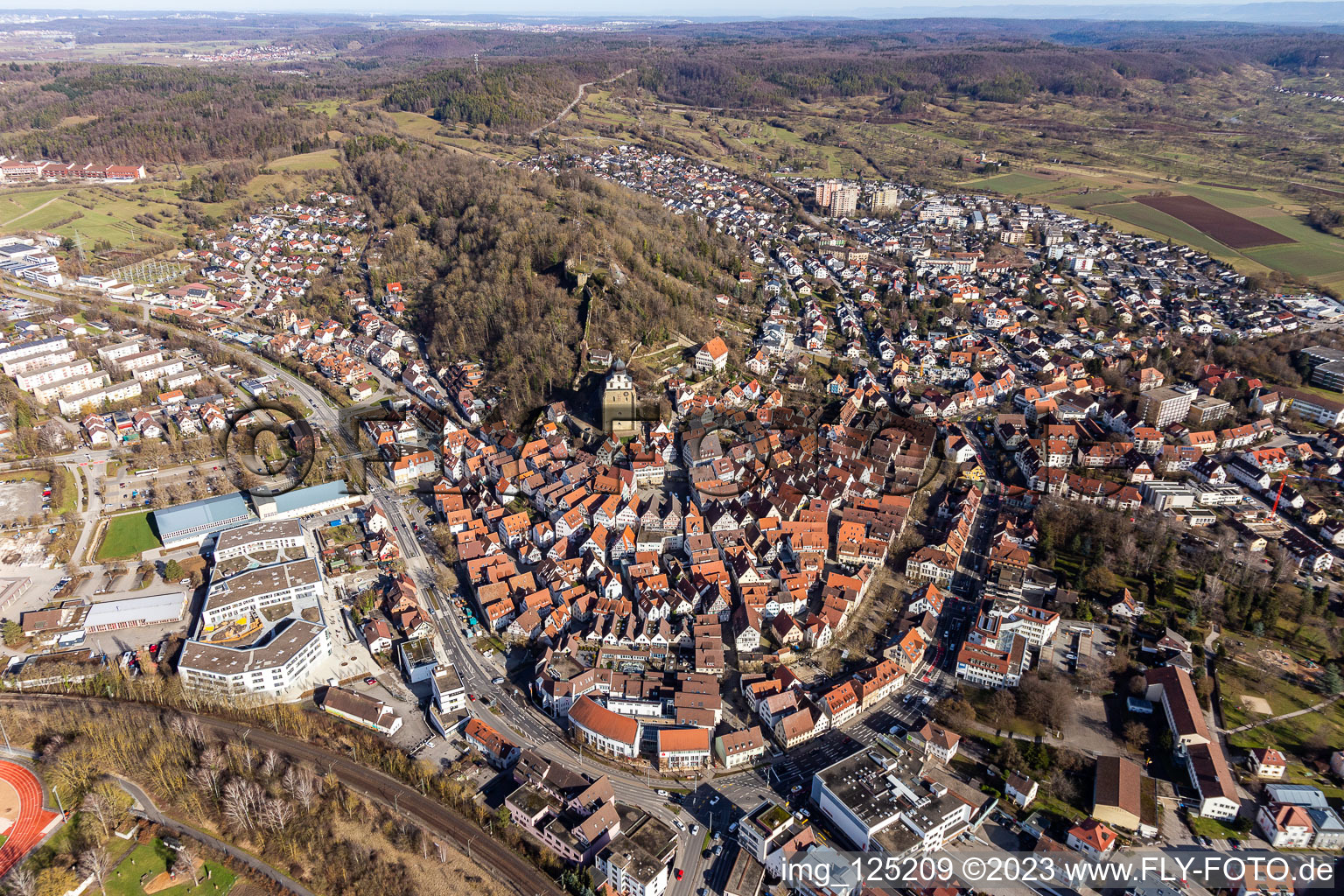 City overview from the west in Herrenberg in the state Baden-Wuerttemberg, Germany