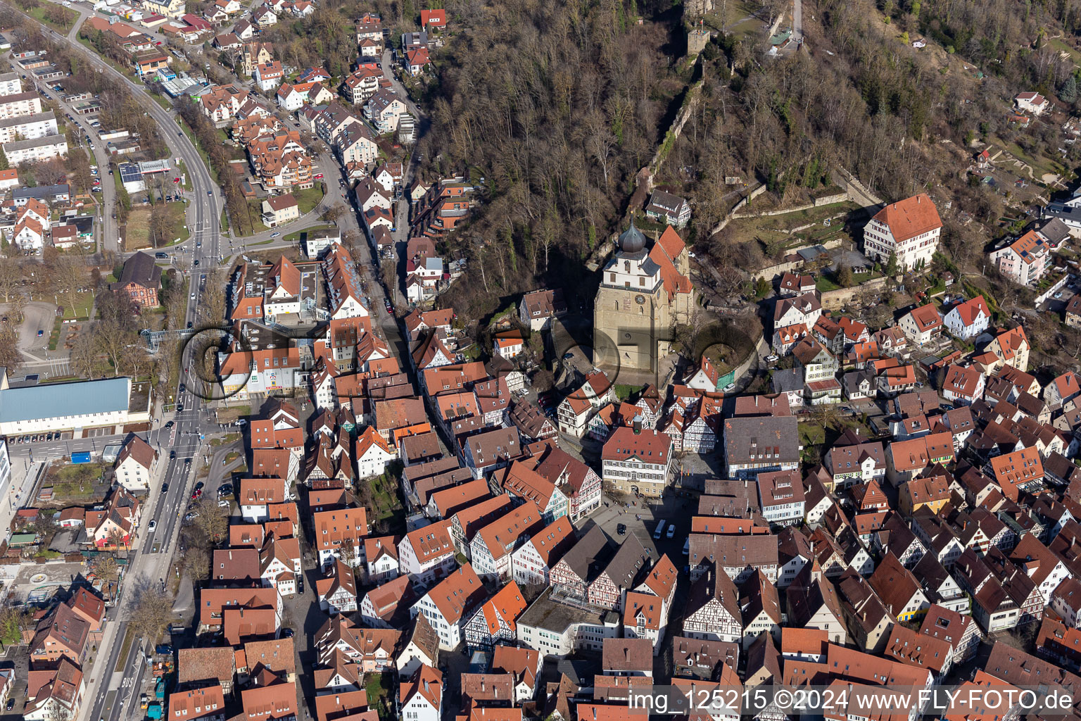 Aerial view of Marketplace in Herrenberg in the state Baden-Wuerttemberg, Germany