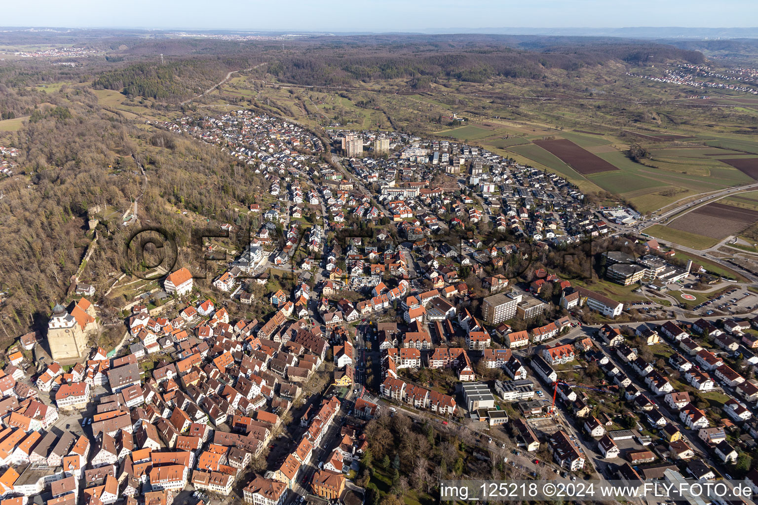 Aerial photograpy of Hildrizhauser Street in Herrenberg in the state Baden-Wuerttemberg, Germany