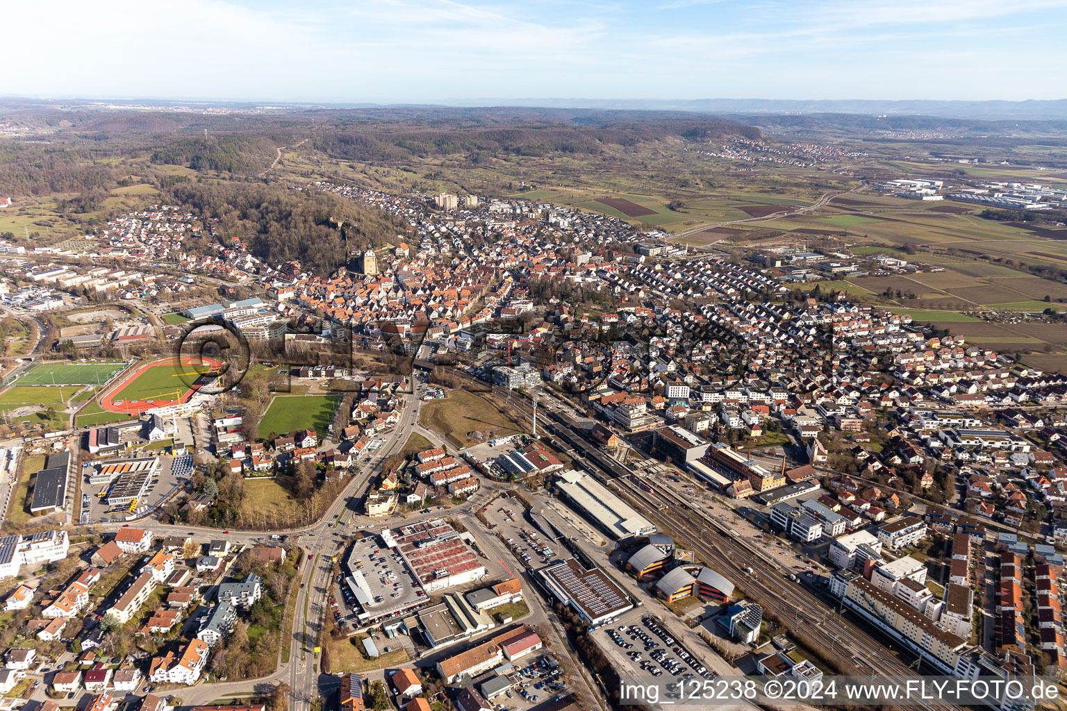 City overview from the west in Herrenberg in the state Baden-Wuerttemberg, Germany