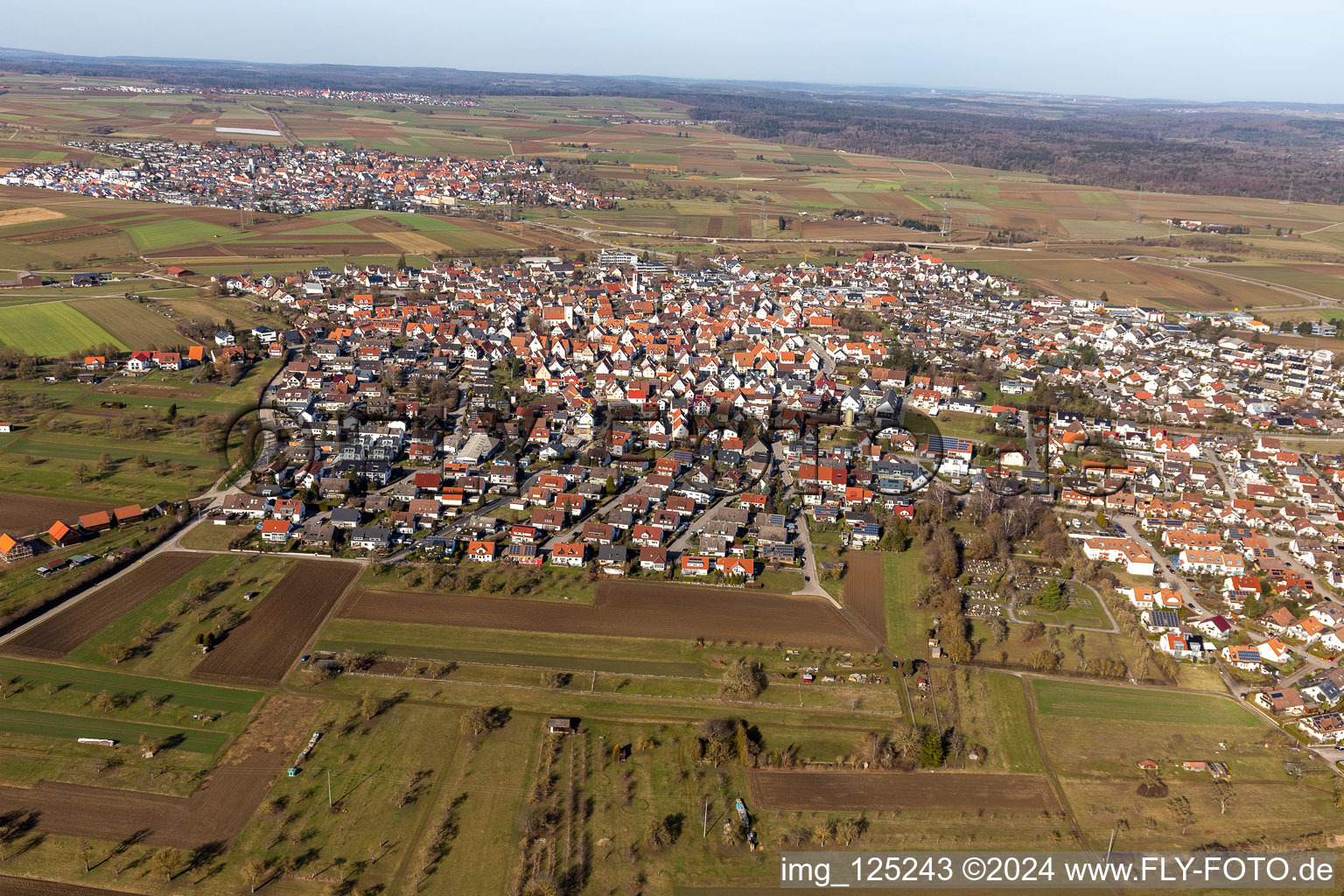 From the west in the district Kuppingen in Herrenberg in the state Baden-Wuerttemberg, Germany