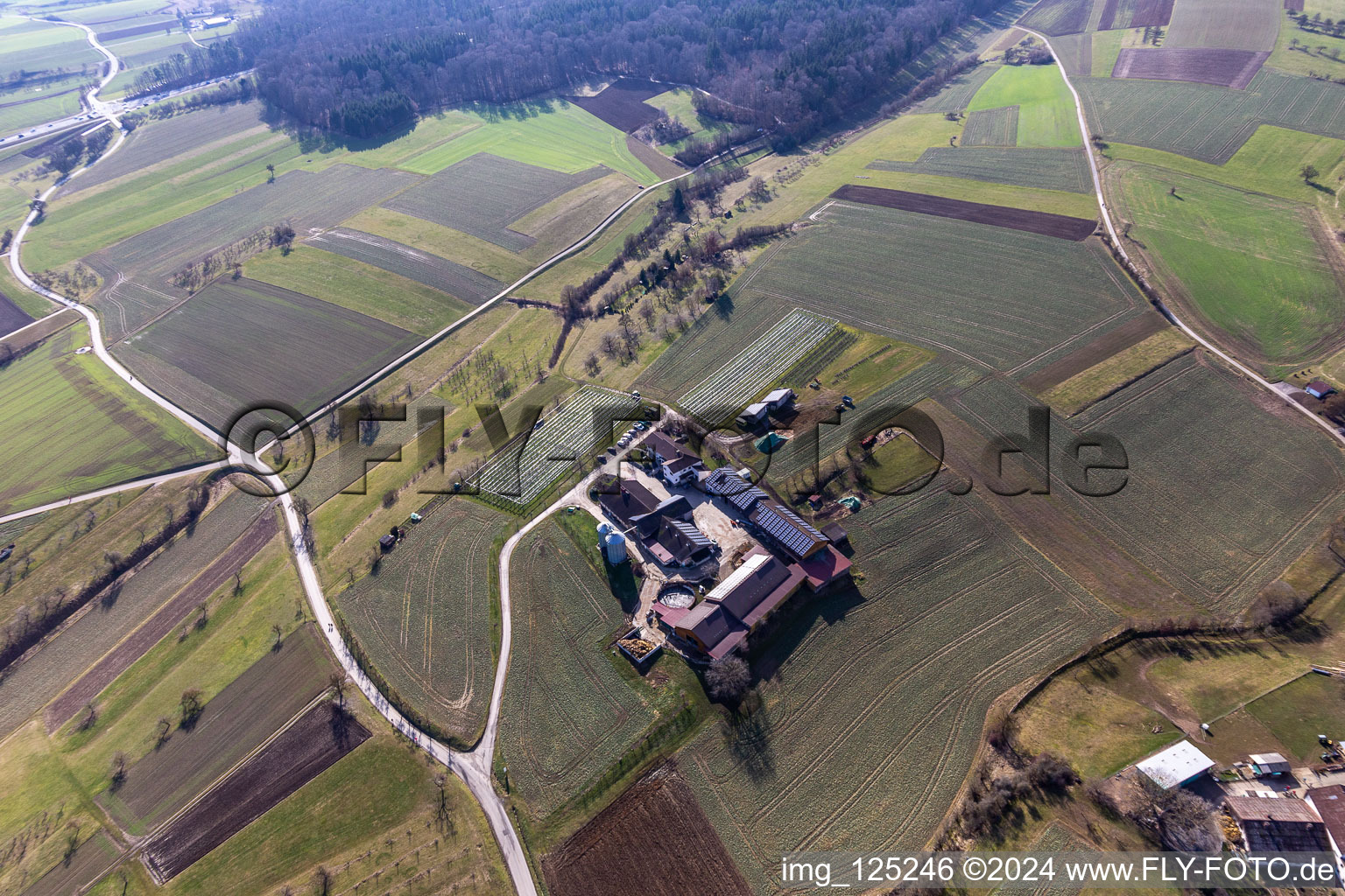 Aerial view of Hof Haarer in the district Kuppingen in Herrenberg in the state Baden-Wuerttemberg, Germany