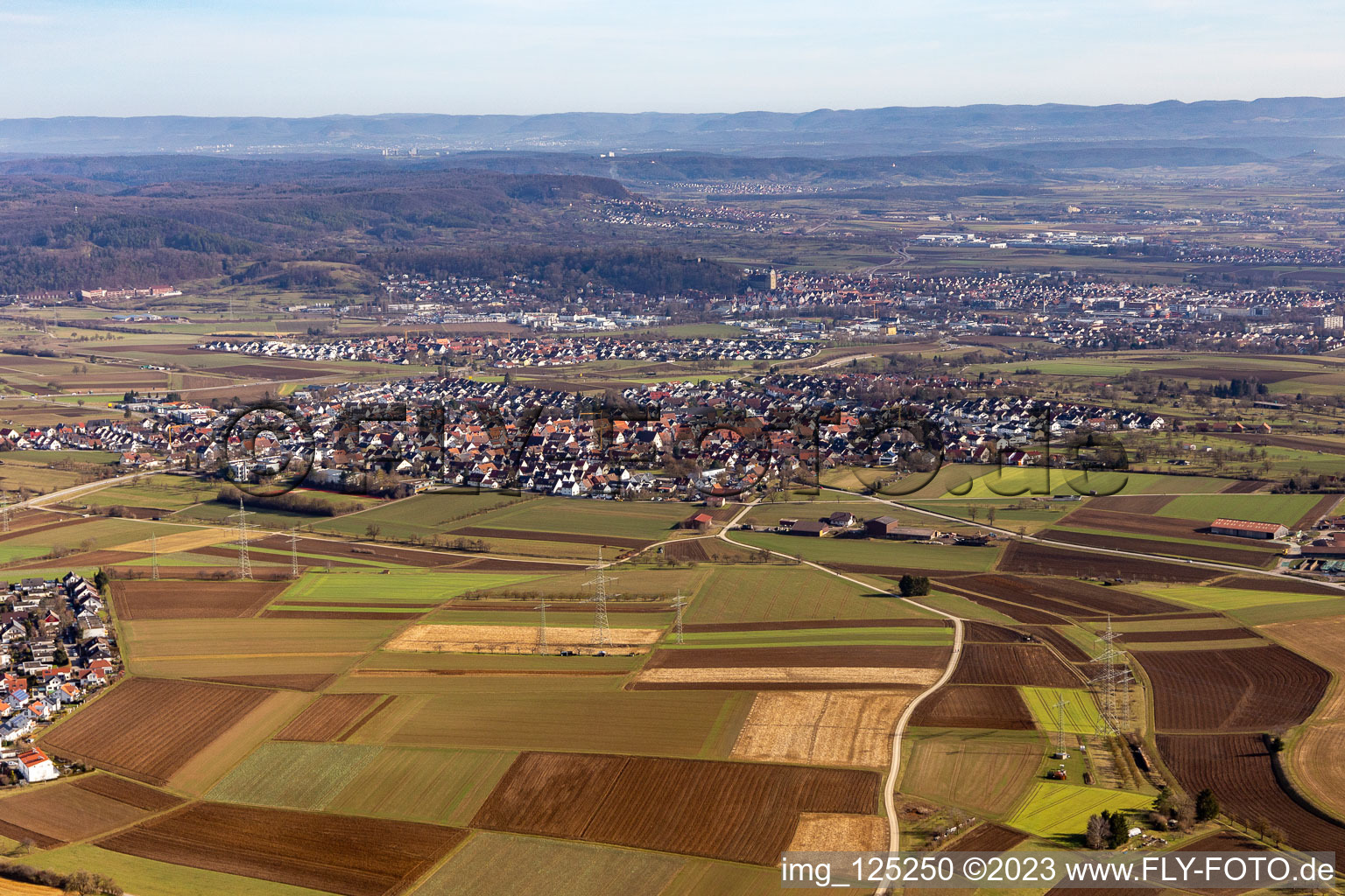 From the north in the district Kuppingen in Herrenberg in the state Baden-Wuerttemberg, Germany