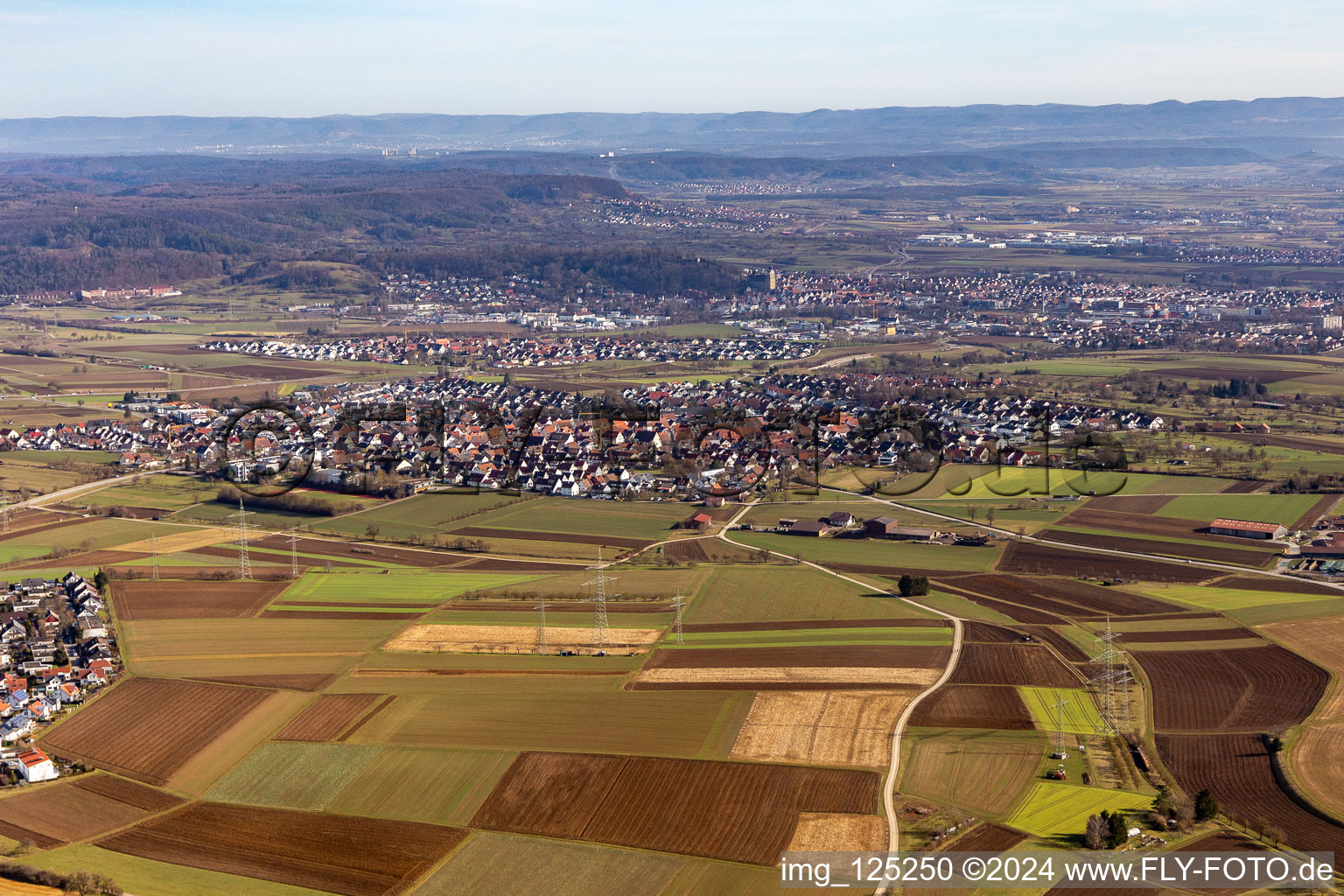 From the north in the district Kuppingen in Herrenberg in the state Baden-Wuerttemberg, Germany