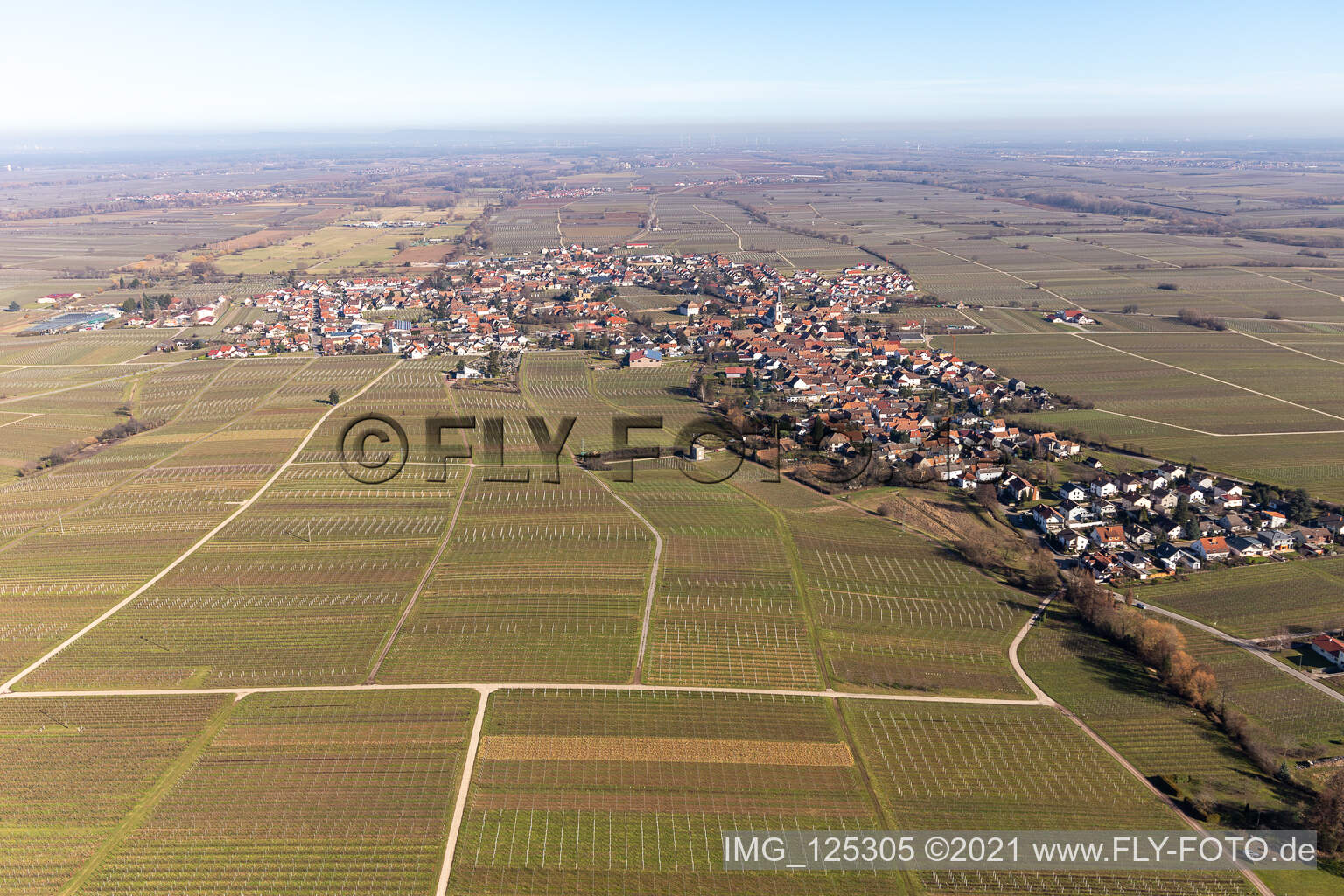 Edesheim in the state Rhineland-Palatinate, Germany seen from above