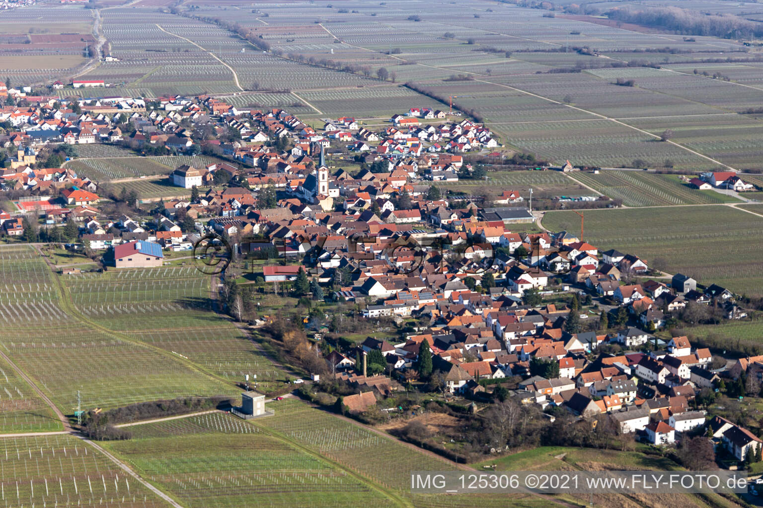 Edesheim in the state Rhineland-Palatinate, Germany from the plane