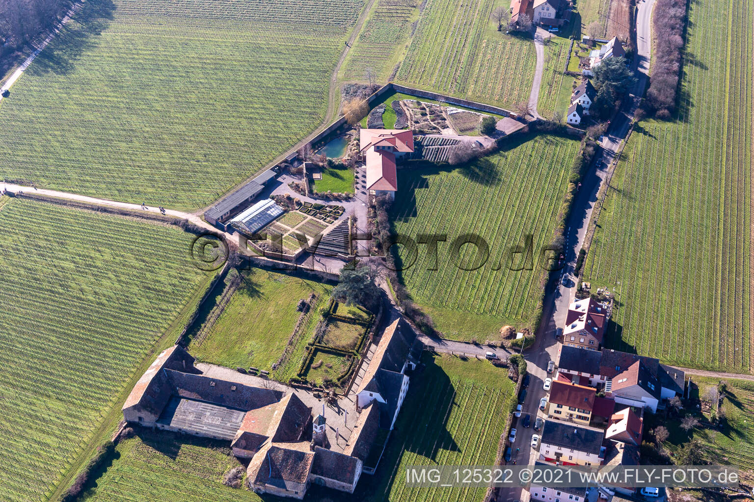 Oblique view of Klosterstr in Edenkoben in the state Rhineland-Palatinate, Germany