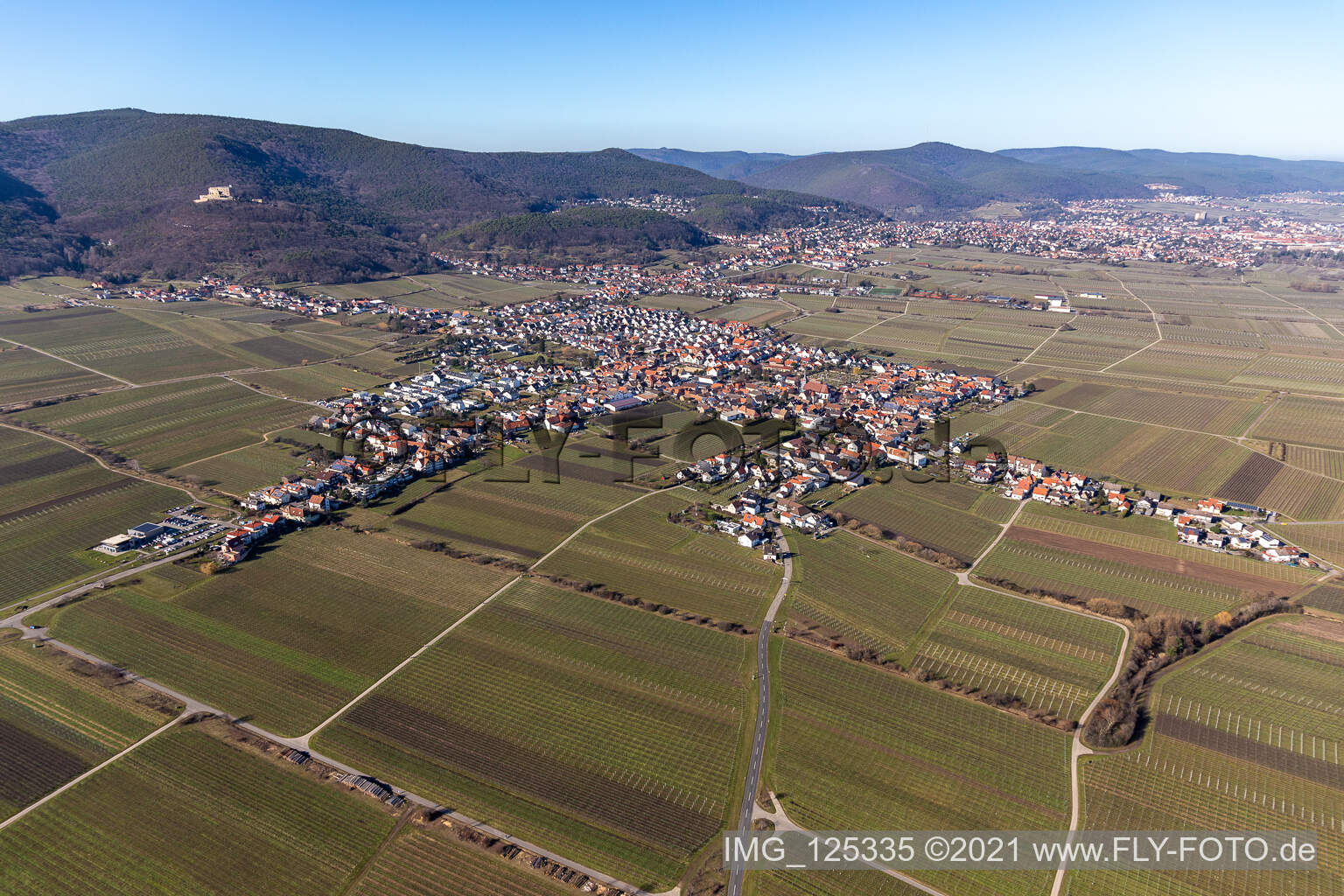 District Diedesfeld in Neustadt an der Weinstraße in the state Rhineland-Palatinate, Germany from the plane