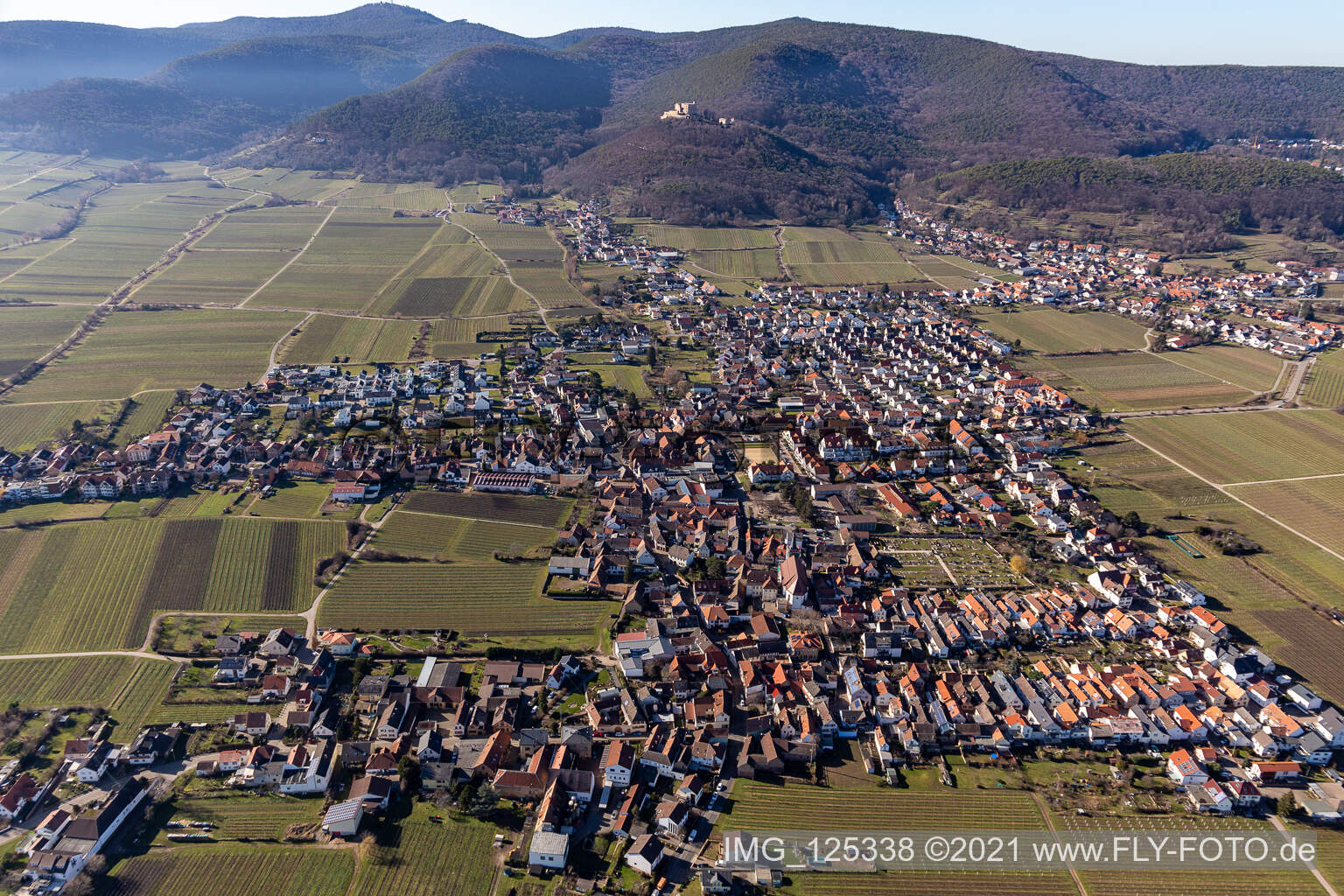 Bird's eye view of District Diedesfeld in Neustadt an der Weinstraße in the state Rhineland-Palatinate, Germany