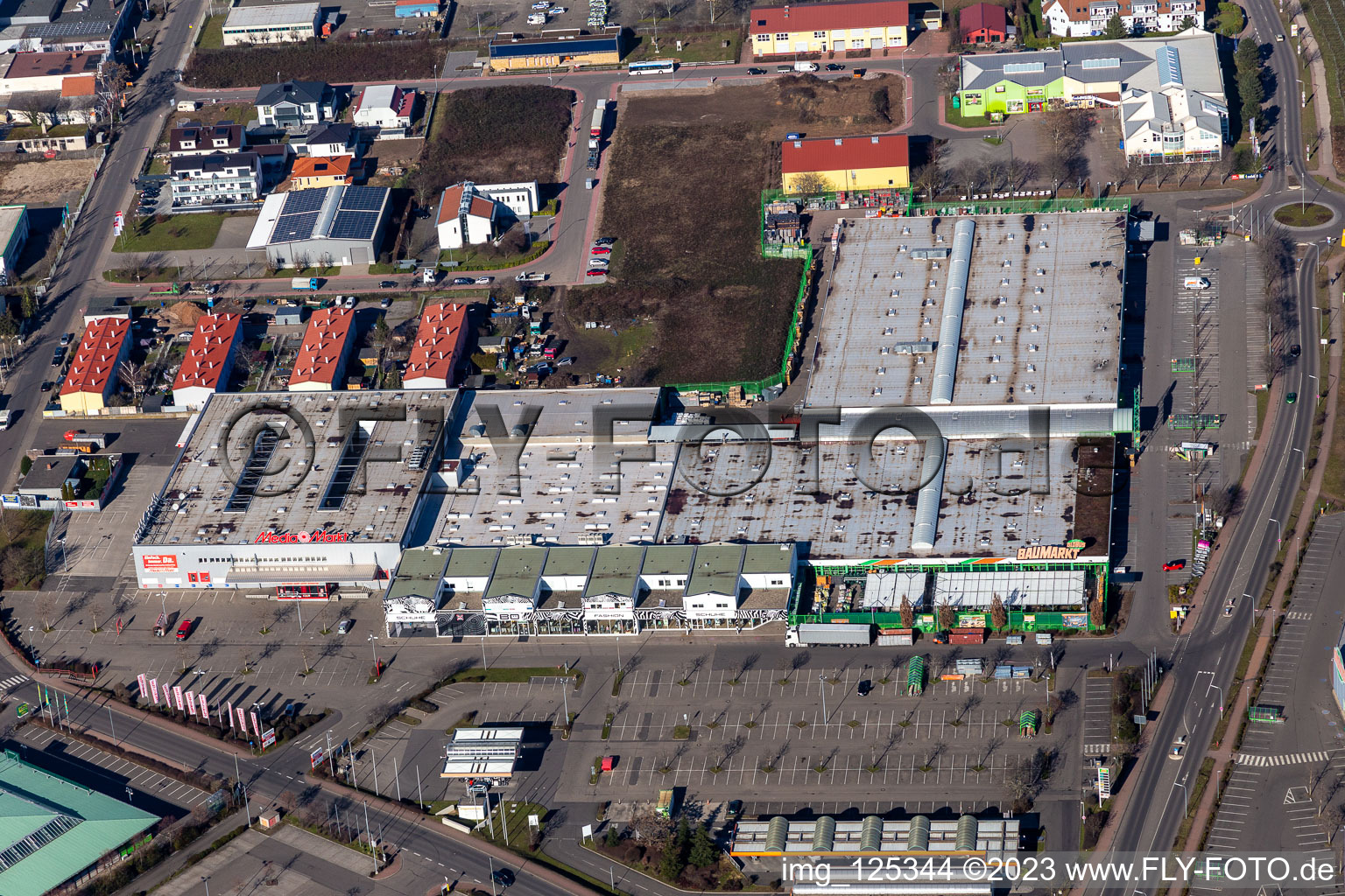 Media Markt and Globus hardware store in Neustadt an der Weinstraße in the state Rhineland-Palatinate, Germany