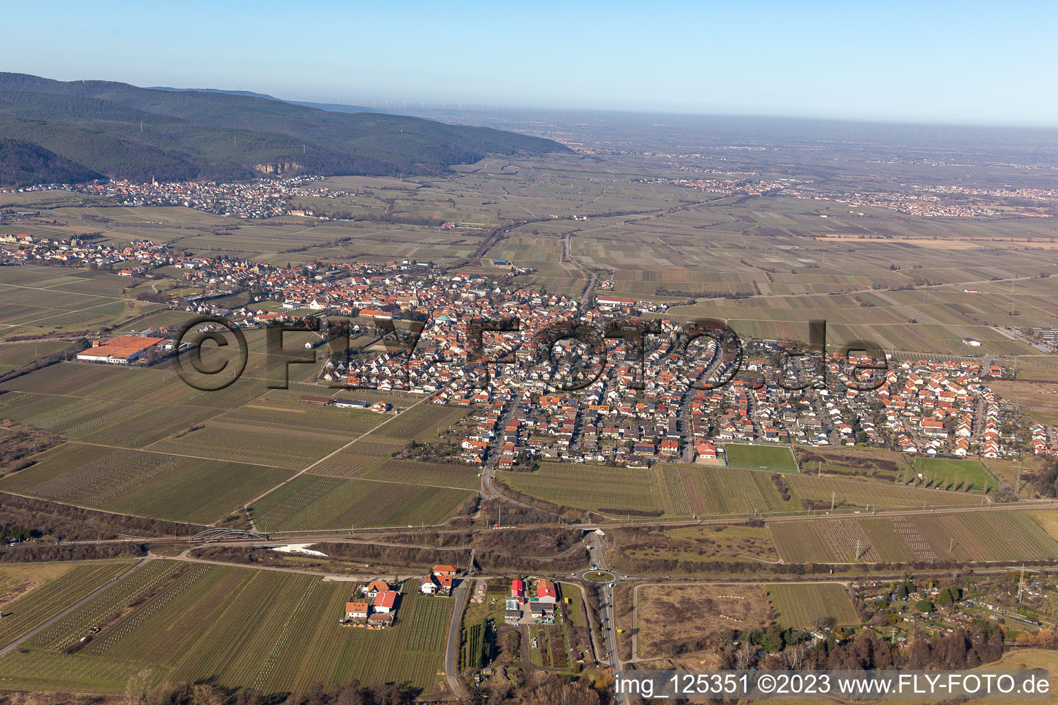 District Mußbach in Neustadt an der Weinstraße in the state Rhineland-Palatinate, Germany seen from above