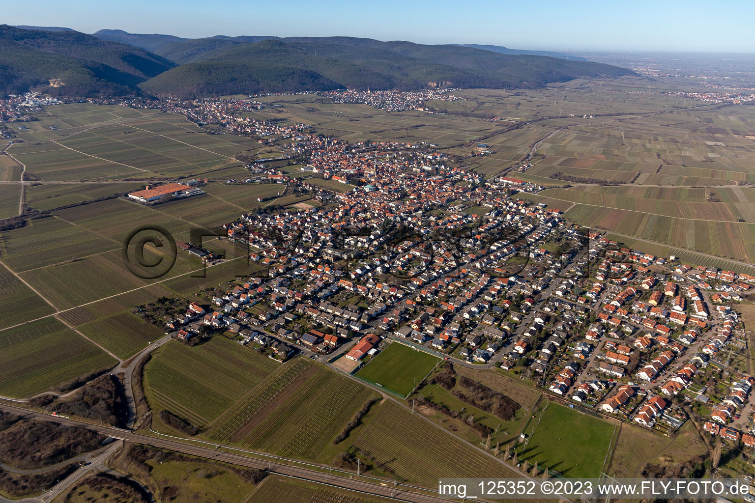 District Mußbach in Neustadt an der Weinstraße in the state Rhineland-Palatinate, Germany from the plane