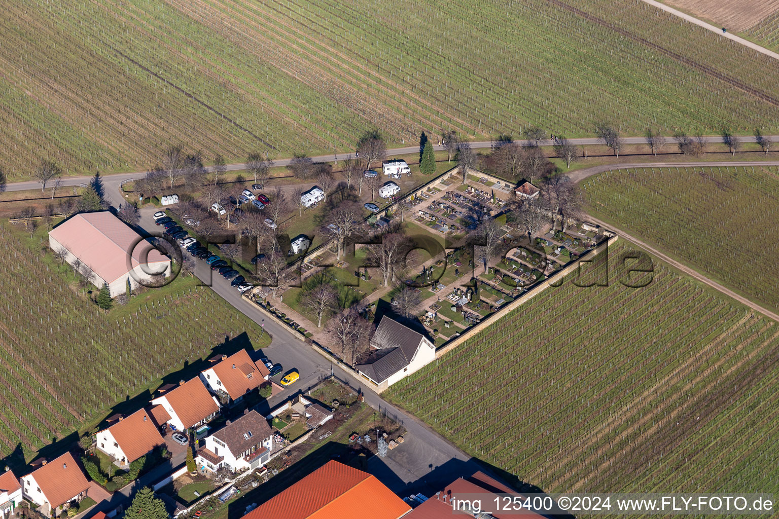 Caravan parking space at the cemetery in Kallstadt in the state Rhineland-Palatinate, Germany