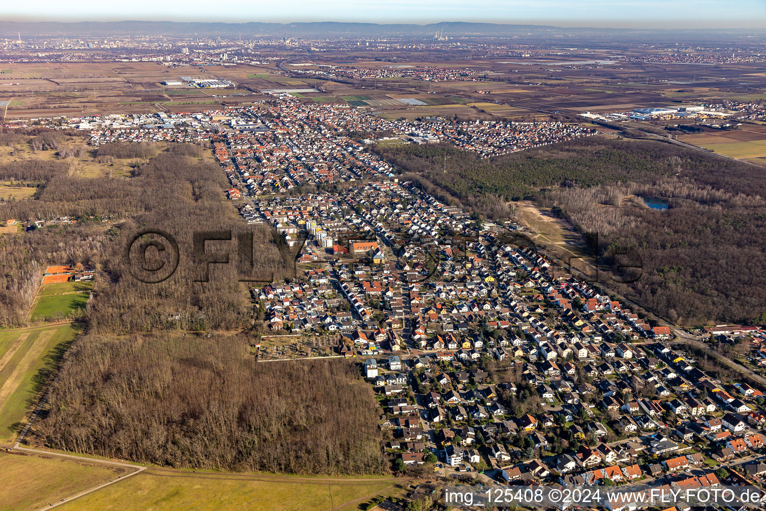 City area with outside districts and inner city area in Maxdorf in the state Rhineland-Palatinate, Germany