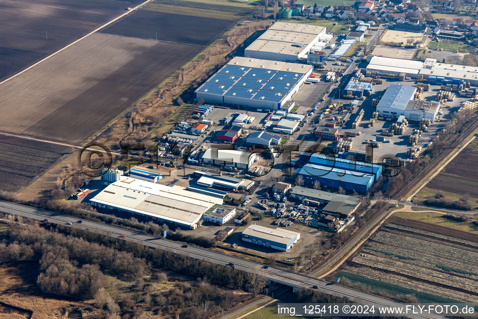 Building and production halls on the premises of the pharmacetical manufacturers Roche Diagnostics Gmbh in Fussgoenheim in the state Rhineland-Palatinate, Germany