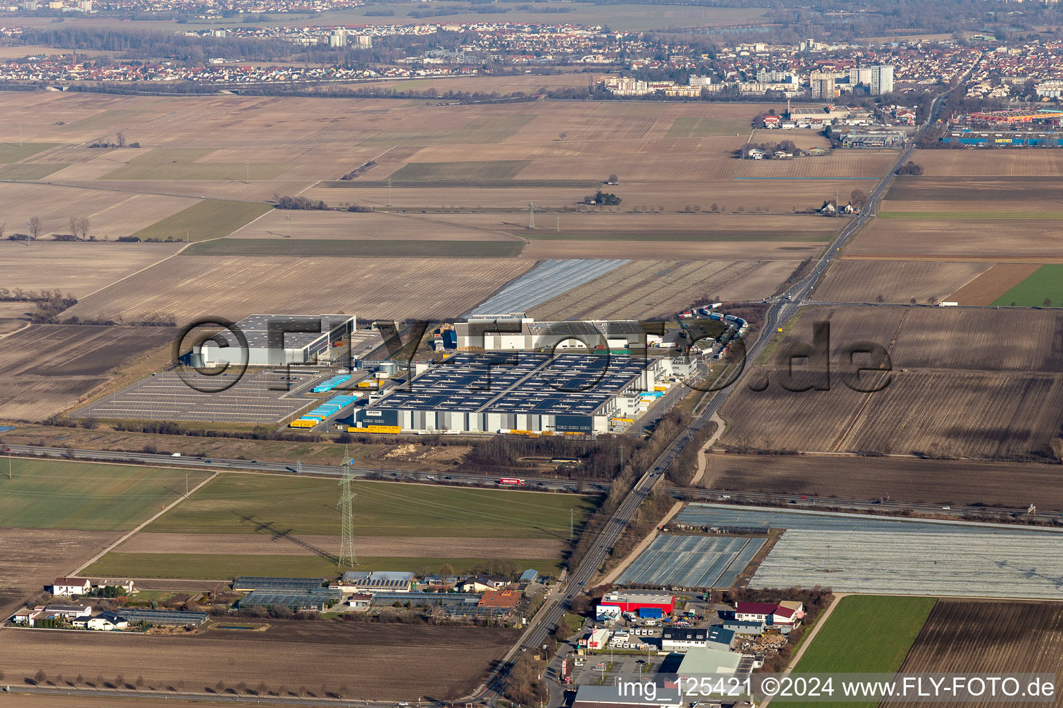 Building complex and grounds of the logistics center of Amazon Logistik Frankenthal GmbH in Frankenthal in the state Rhineland-Palatinate, Germany