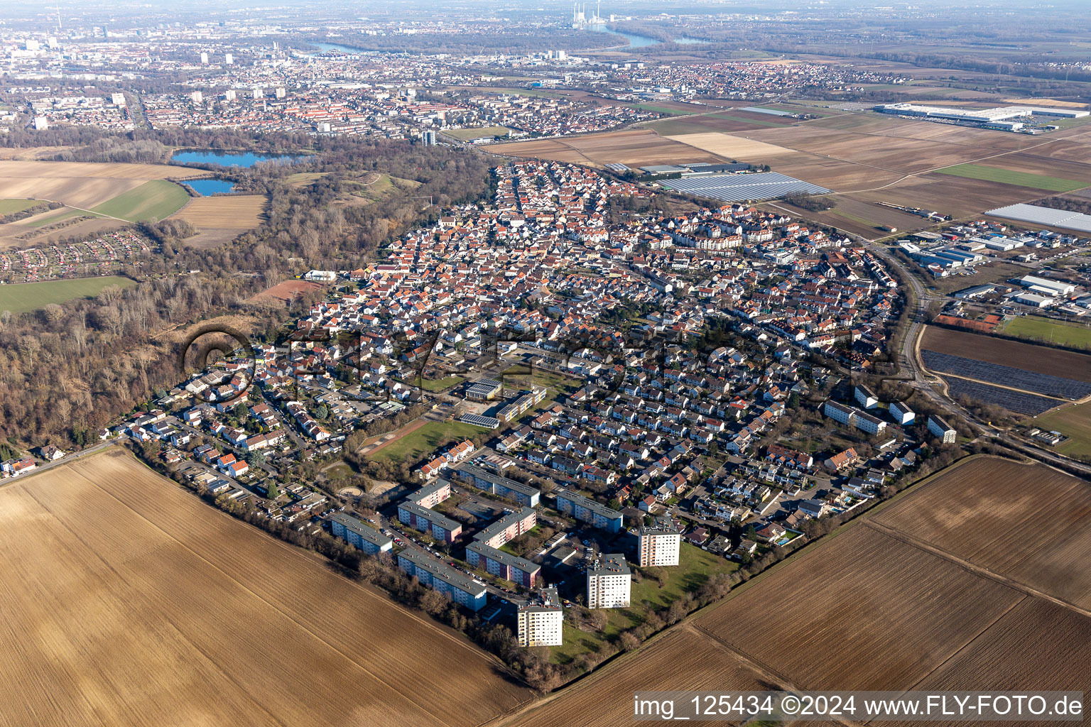 District Maudach in Ludwigshafen am Rhein in the state Rhineland-Palatinate, Germany from above