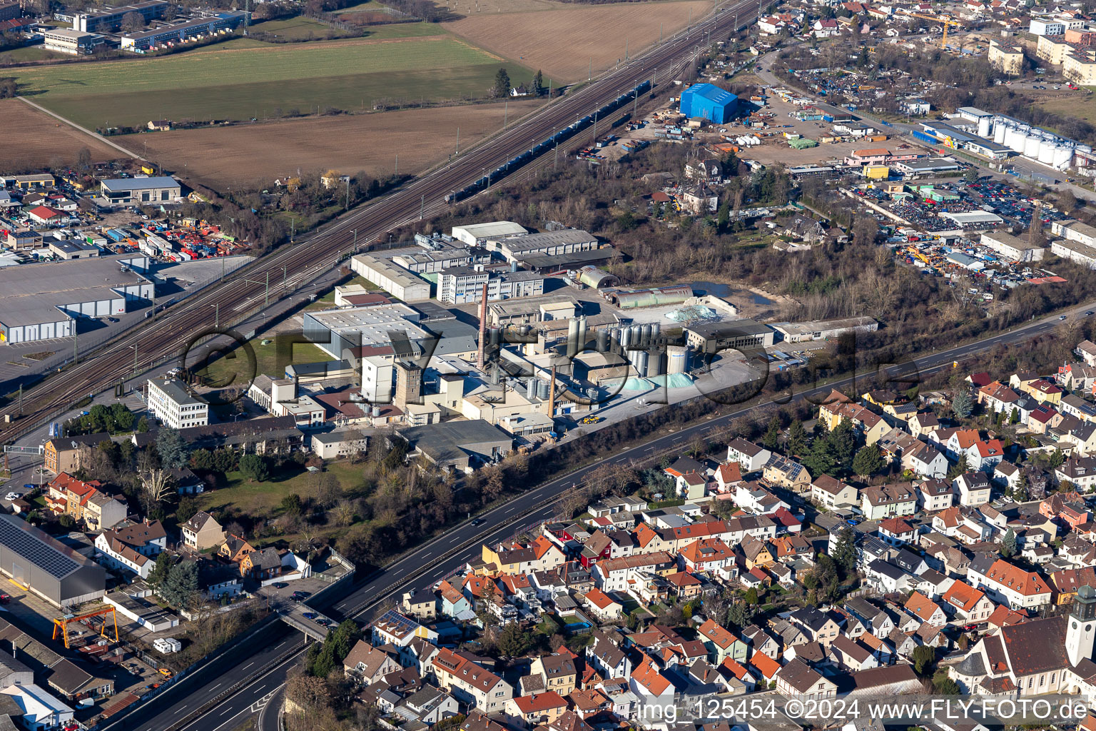 Aerial view of Building and production halls on the premises Woellner GmbH in Ludwigshafen am Rhein in the state Rhineland-Palatinate, Germany