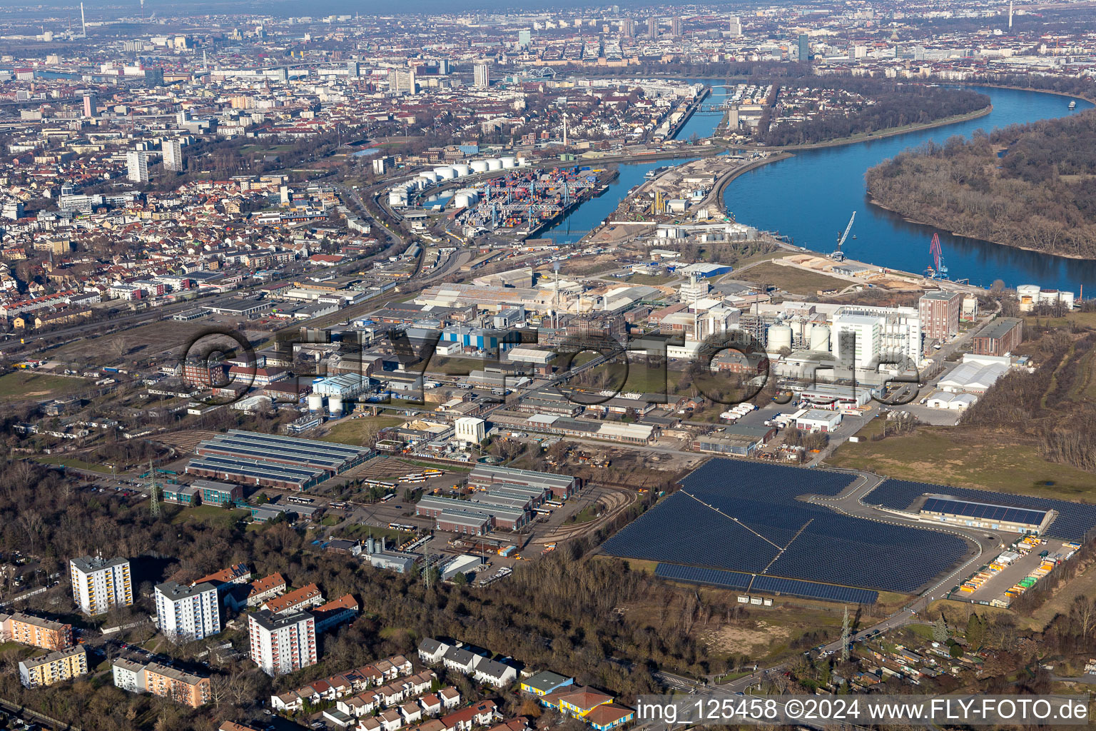 Aerial view of Industrial and commercial area in the district Rheingoenheim in Ludwigshafen am Rhein in the state Rhineland-Palatinate, Germany