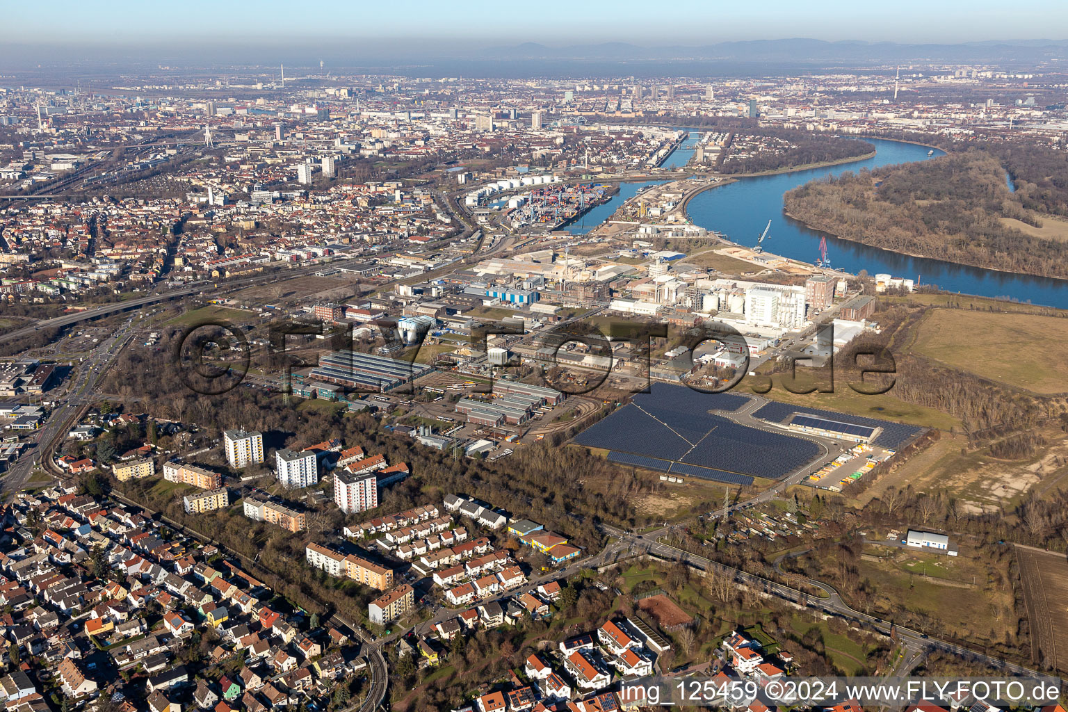 Aerial photograpy of Industrial and commercial area in the district Rheingoenheim in Ludwigshafen am Rhein in the state Rhineland-Palatinate, Germany