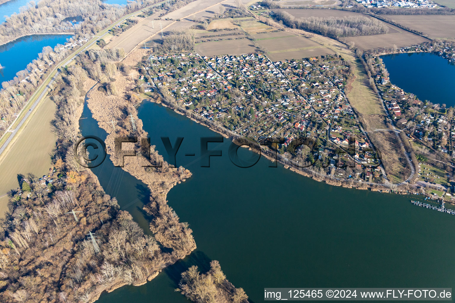 Neuhofener Altrhein and Blue Adriatic recreation area in Altrip in the state Rhineland-Palatinate, Germany